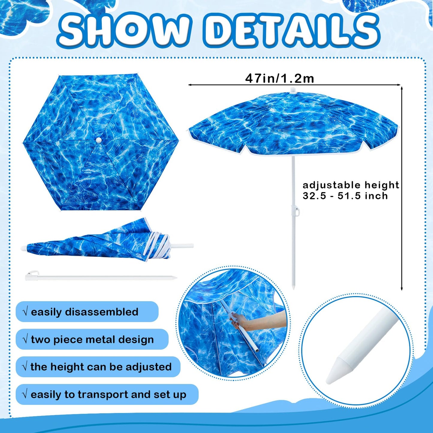 Sweetude Water Table Umbrella (Table Not Included), Kids Seaside Beach Umbrella Picnic Canopy for Summer Toddlers Sand Beach Camping Garden Outdoor Pool Shade Party Supply(Ocean Wave Theme)