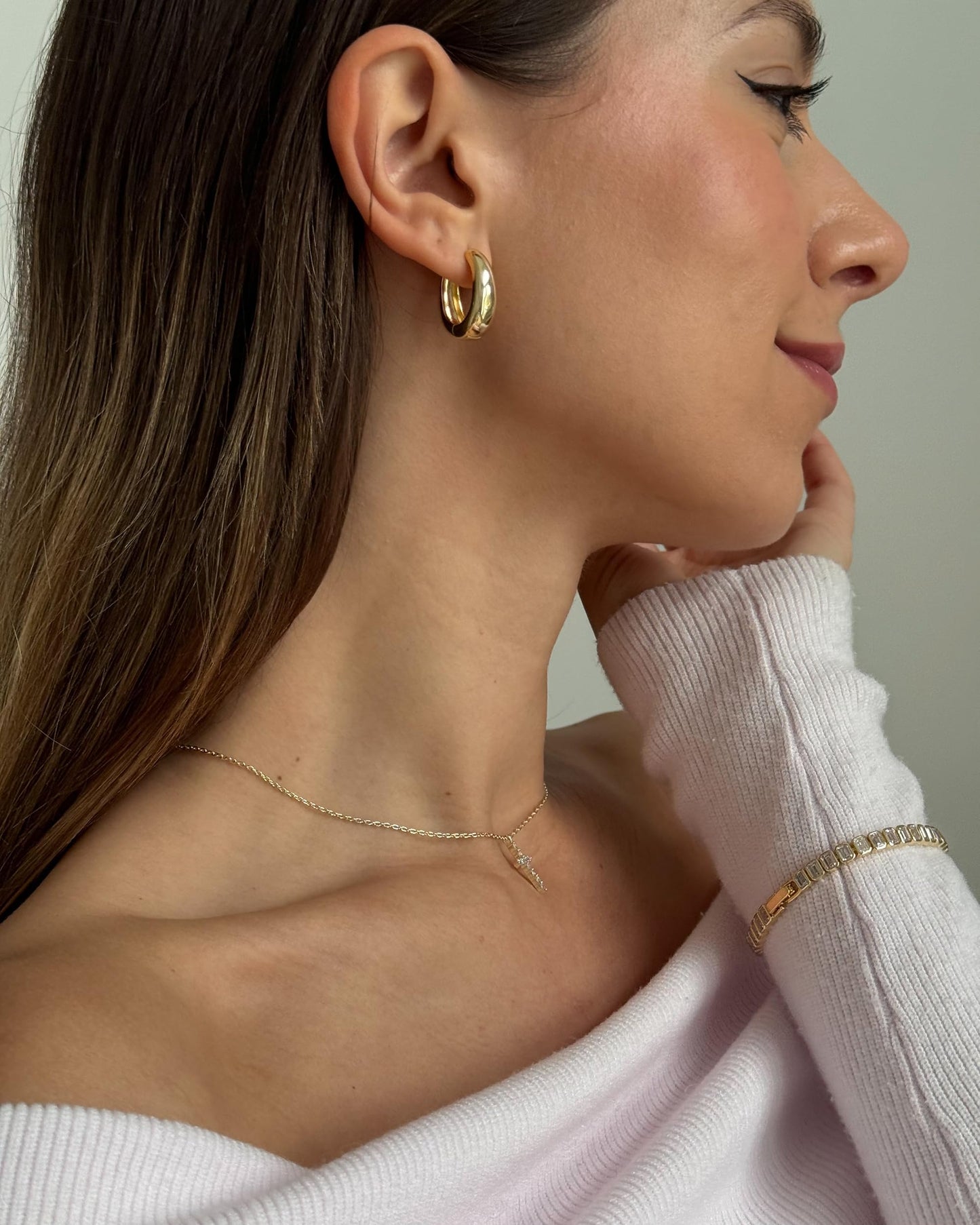 PAVOI 14K Gold Plated 925 Sterling Silver Post Small Chunky Hoop Earrings - Thick Lightweight Gold Hoop Earrings for Women