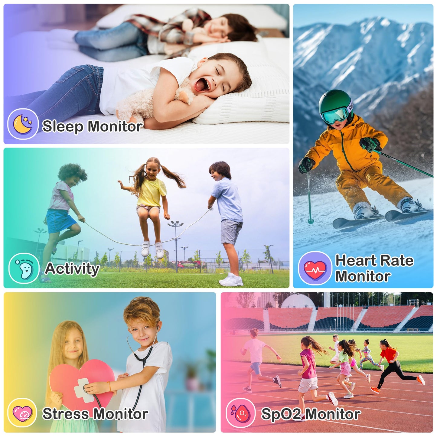 Kids Waterproof Smart Watch Boys with Fitness Tracker Sports Activity Pedometer Heartrate SpO2 Stress Monitor Flashlight APP HD Touch Screen Camera Games Music for 4-13 Years Old Boys Gifts for Kids