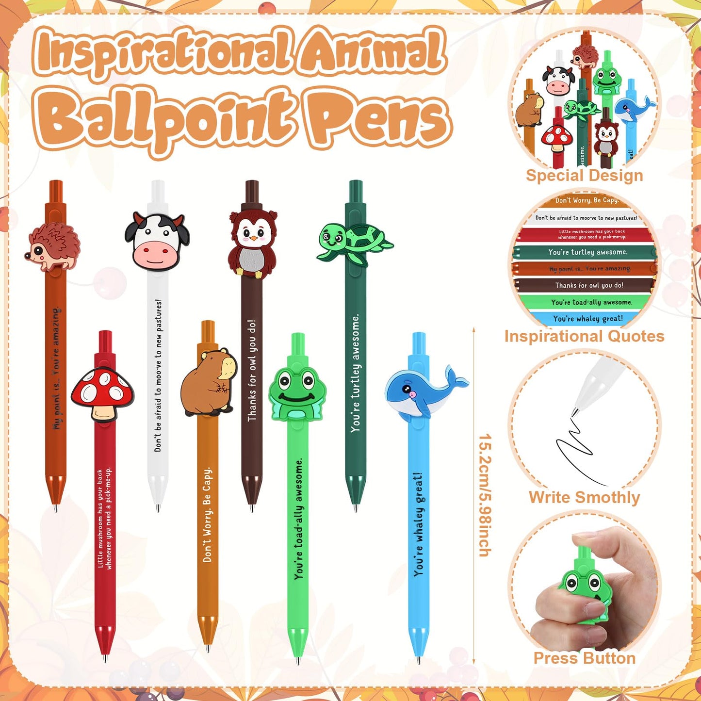 Landical 32 Set Positive Animal Pens Graduation Gift Bulk Cute Funny Pen with Inspirational Card Employee Appreciation Gift for Office Coworker Staff Teacher Student Classroom Teacher Nurse