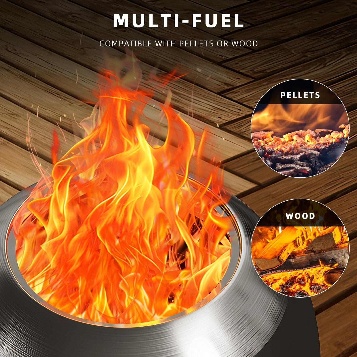 CABZOON Smokeless Fire Pits for Outside,Solo Bonfire Fire Pit with Removable Ash Pan,304 Stainless Steel Liner Heightening Outdoor Heater, Enhanced Airflow and Easy Cleanup