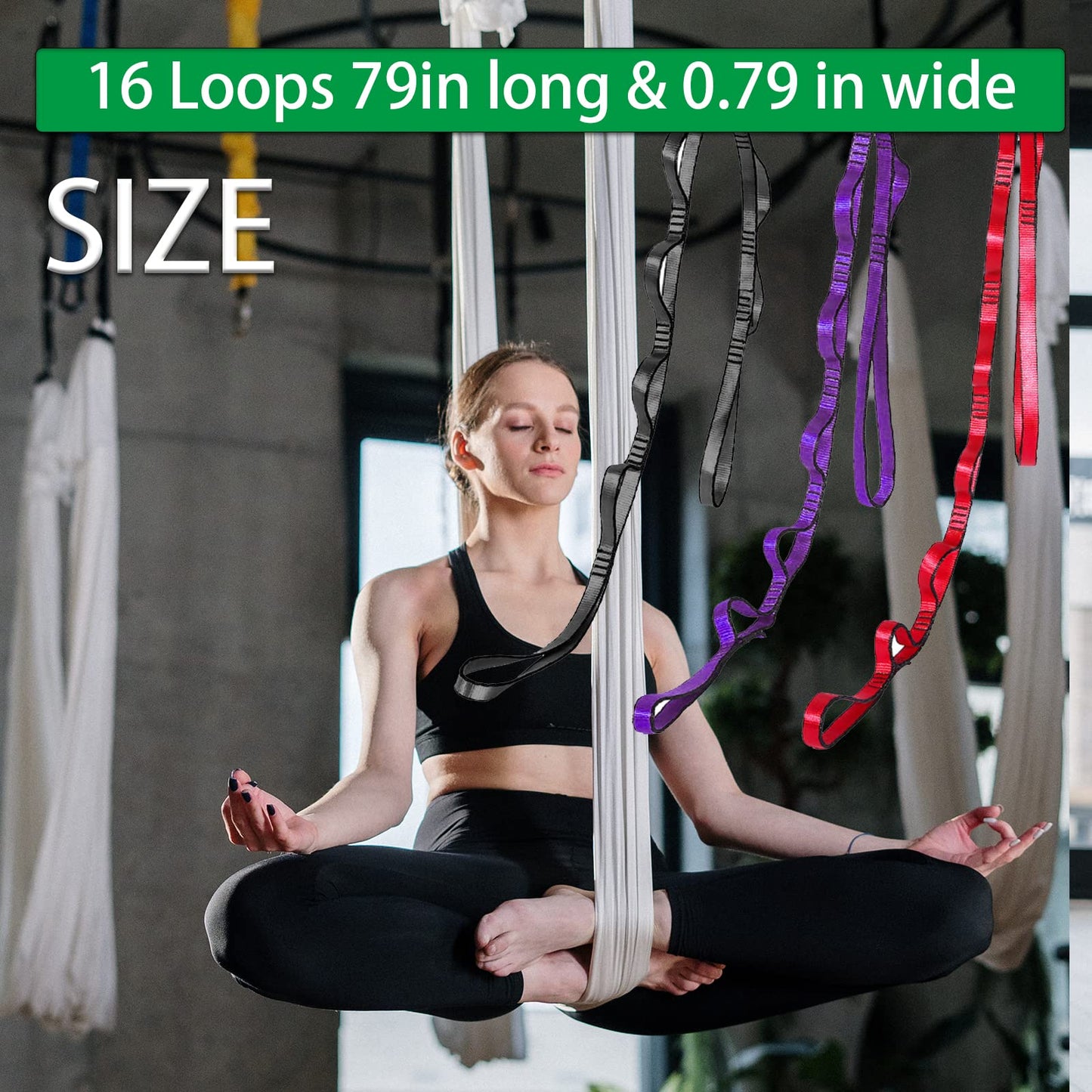 WEBSUKA 79 Inches Aerial Yoga Hammock Daisy Chains Strap, Strong 22kN Adjustable with 16 Loops, No Stretch, Climbing Strap Nylon Chain Sling for Aerial Yoga,Swing, Hammock, Suspension, Exercise