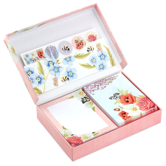 Hallmark Stationery Set with Desk Organizer, Light Pink (10 Blank Cards with Envelopes, 20 Writing Sheets with Envelopes, 75-Sheet Notepad, 30 -Sticker-Seals)