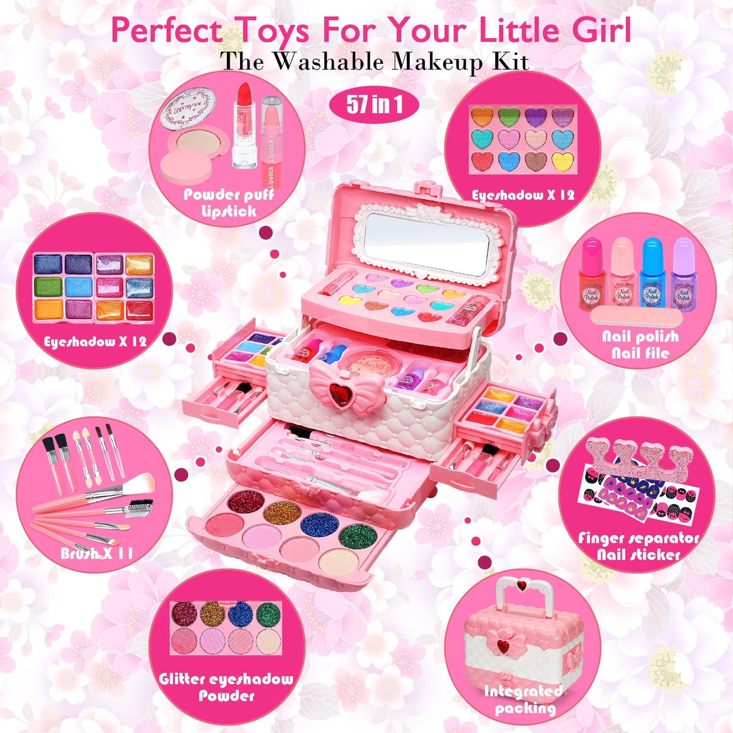 Kids Makeup Sets for Girls - Kids Makeup Sets for Girls 5-8, Maquillaje para Niñas, Play Make Up Kit, Best Toys for Little Girl,Princess Toddler Kid Stuff, Ages 3456789 10 Year Old Girl Birthday Gifts