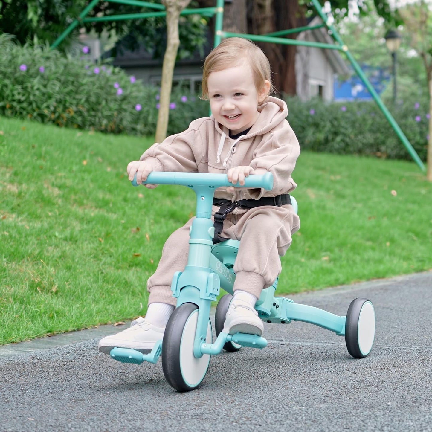 Phobby 5 in 1 Toddler Tricycle with Steering Push Handle for 1 2 3 4 Years Old, Kids Trike with Removable Pedals, First Riding Toy for Boys Girls Birthday Gift, Blue