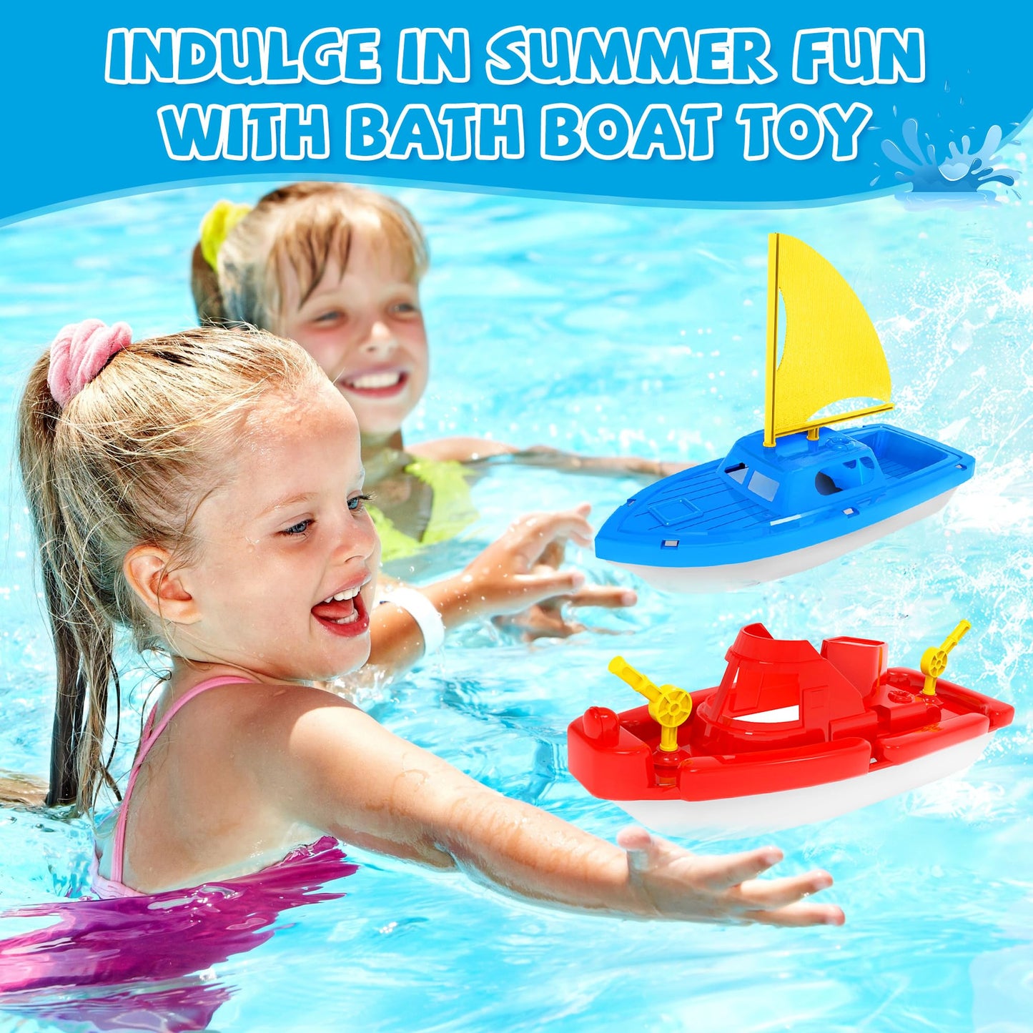 Boat Bath Toys, 3 PCS Toddler Pool Toys for Water Play, Plastic Toy Boats for Toddlers 1-3, Kids Ages 3-5