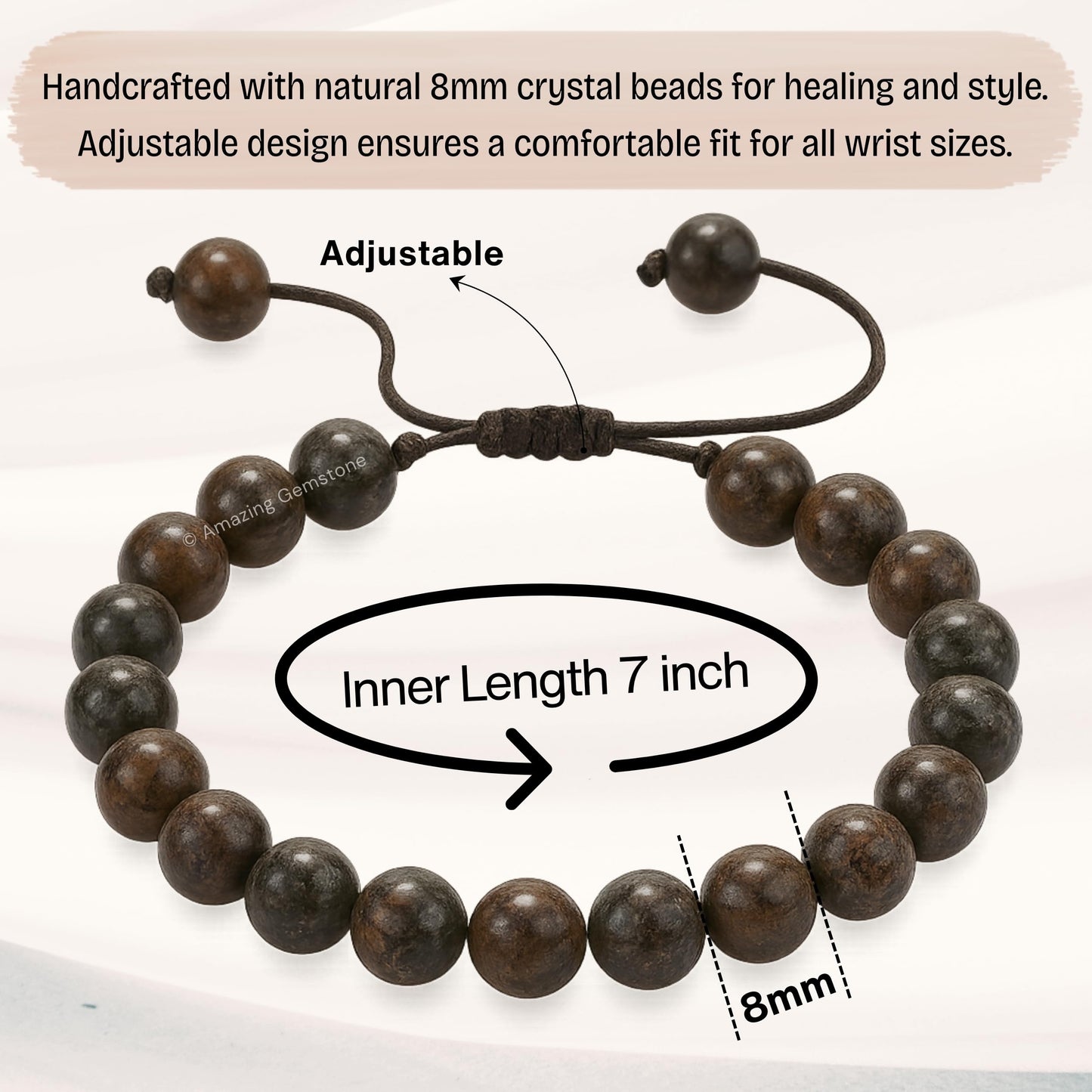Amazing Gemstone Brown Snowflake Obsidian Bracelet for Women Men's Gifts - Protection Healing Crystal Bracelet - 8mm Gemstone Beaded Adjustable Bracelet Pulseras Para Hombres Mujer Stocking Stuffers