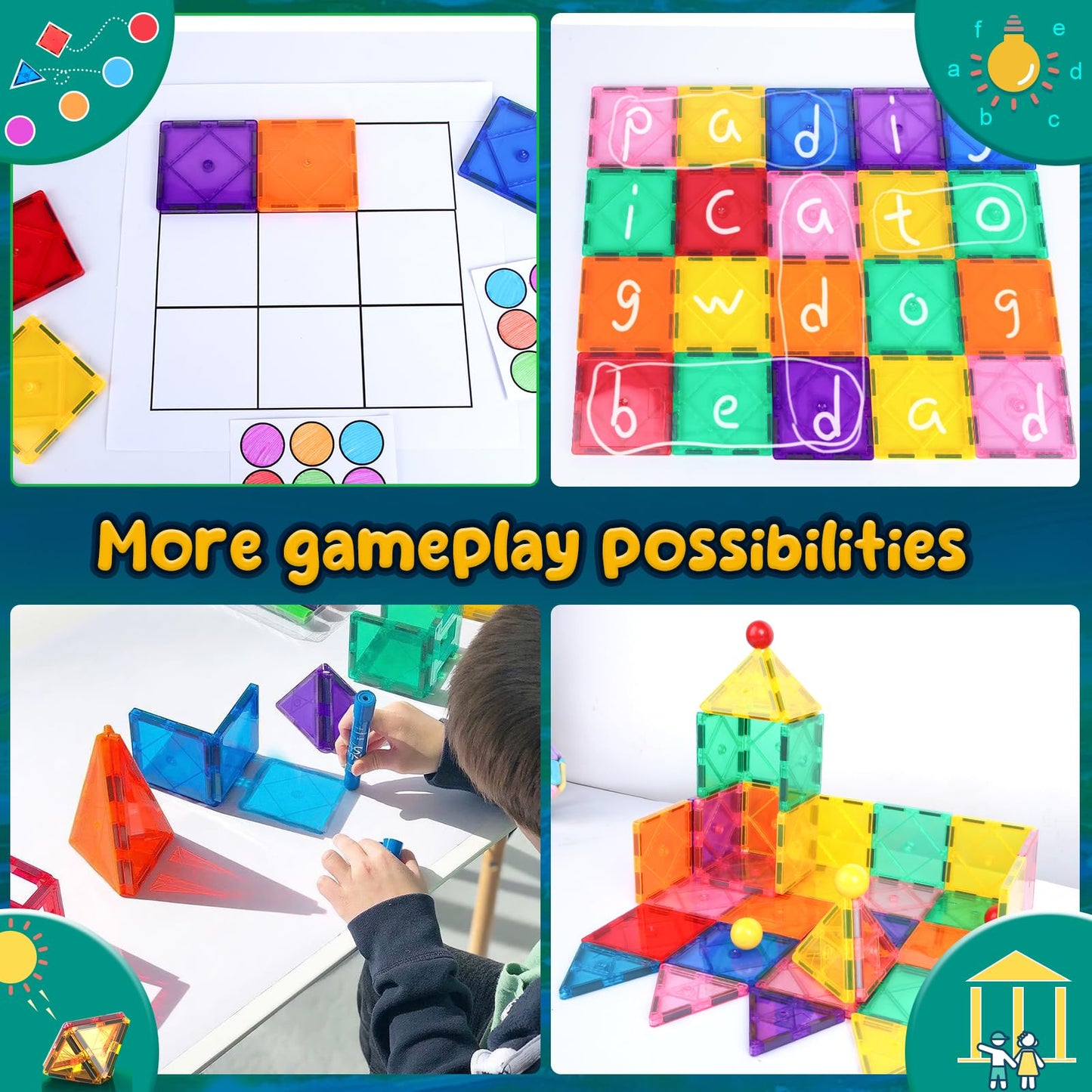 Magnetic Tiles Toddler Toys Magnetic Building Blocks for Kids Ages 3-12 STEM Educational Toys for Girls & Boys Sensory Toys for Kids with Autism Classroom Must Haves Outdoor Toys