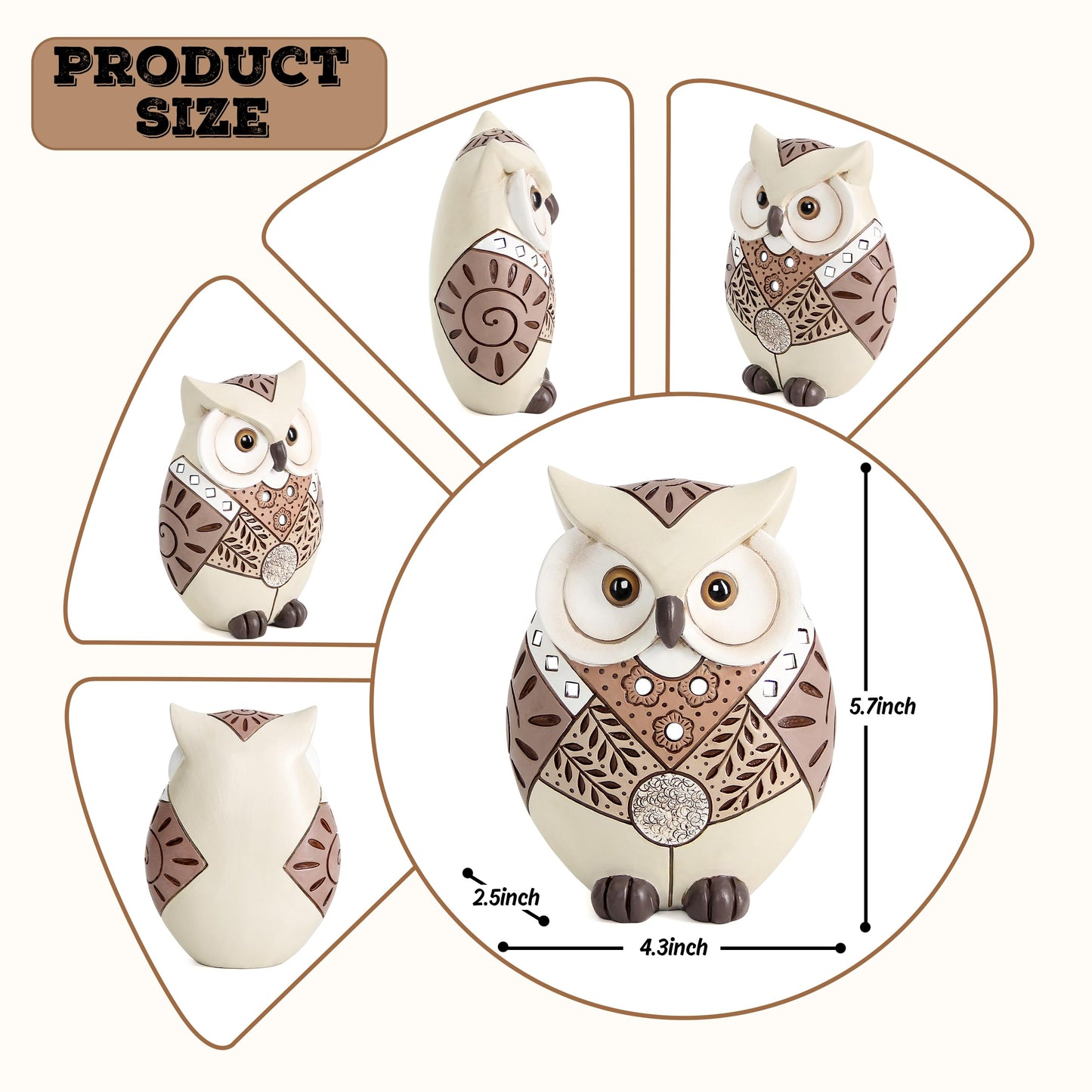 Owl Statue Home Decor Accents, Boho Decor for Living Room, Cute Owl Figurines Shelf Table Desk, Animal Statues and Sculptures Indoor Decorations for Women, Bird Lover Collection Wisdom Symbol