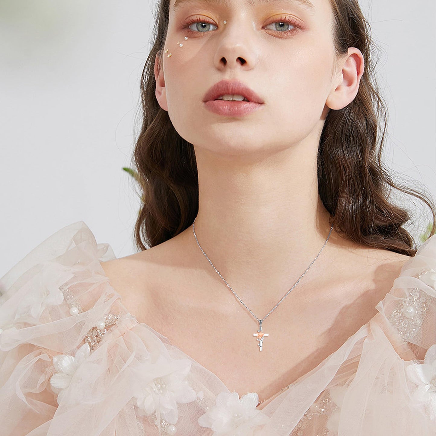 JERWLI Lily Necklace 925 Sterling Silver Lily Cross Pendant Necklace May Birth Flower Jewelry for Women