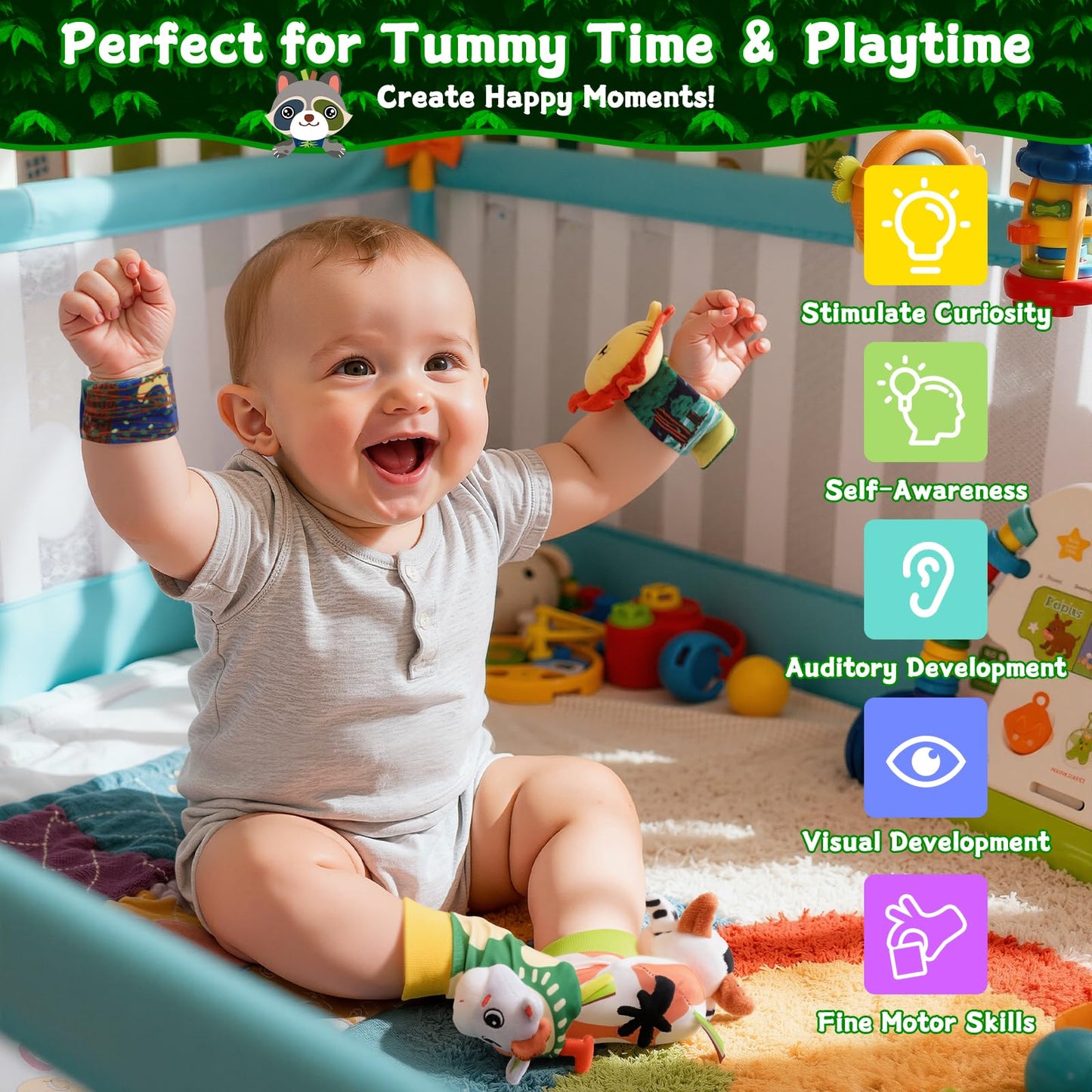 Zendstanding Baby Rattle Toys Set - Wrist Rattles for Babies 0-6 Months Baby Foot Rattles Socks 0-12 Months Baby Rattles & Plush Rings, Soft Sensory Toys for Newborn Essentials Baby Shower Gift
