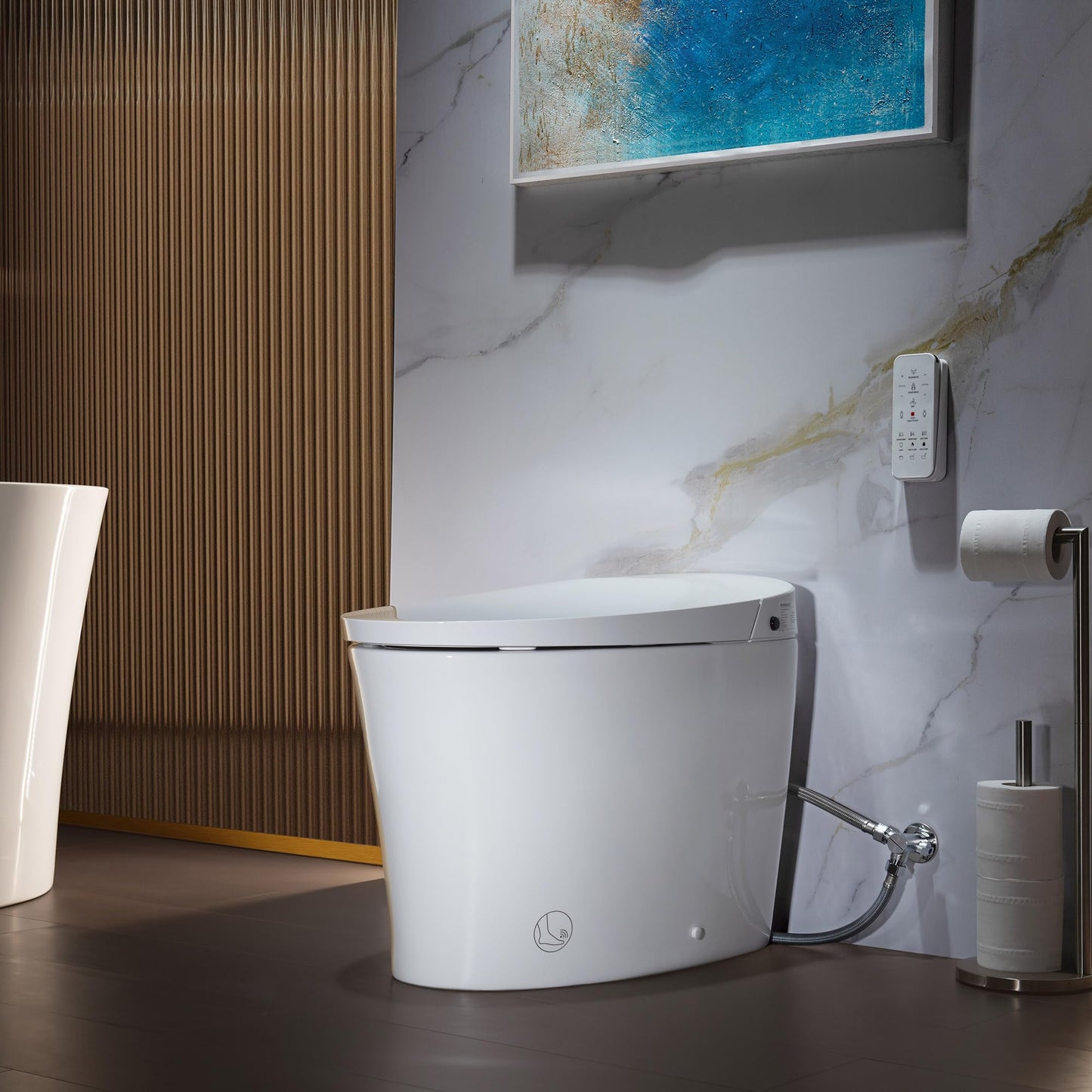 WOODBRIDGE Smart Toilet, Auto Open & Close, Auto Flush, Foot Sensor Operation, Heated Seat and Integrated Multi Function Remote Control in White