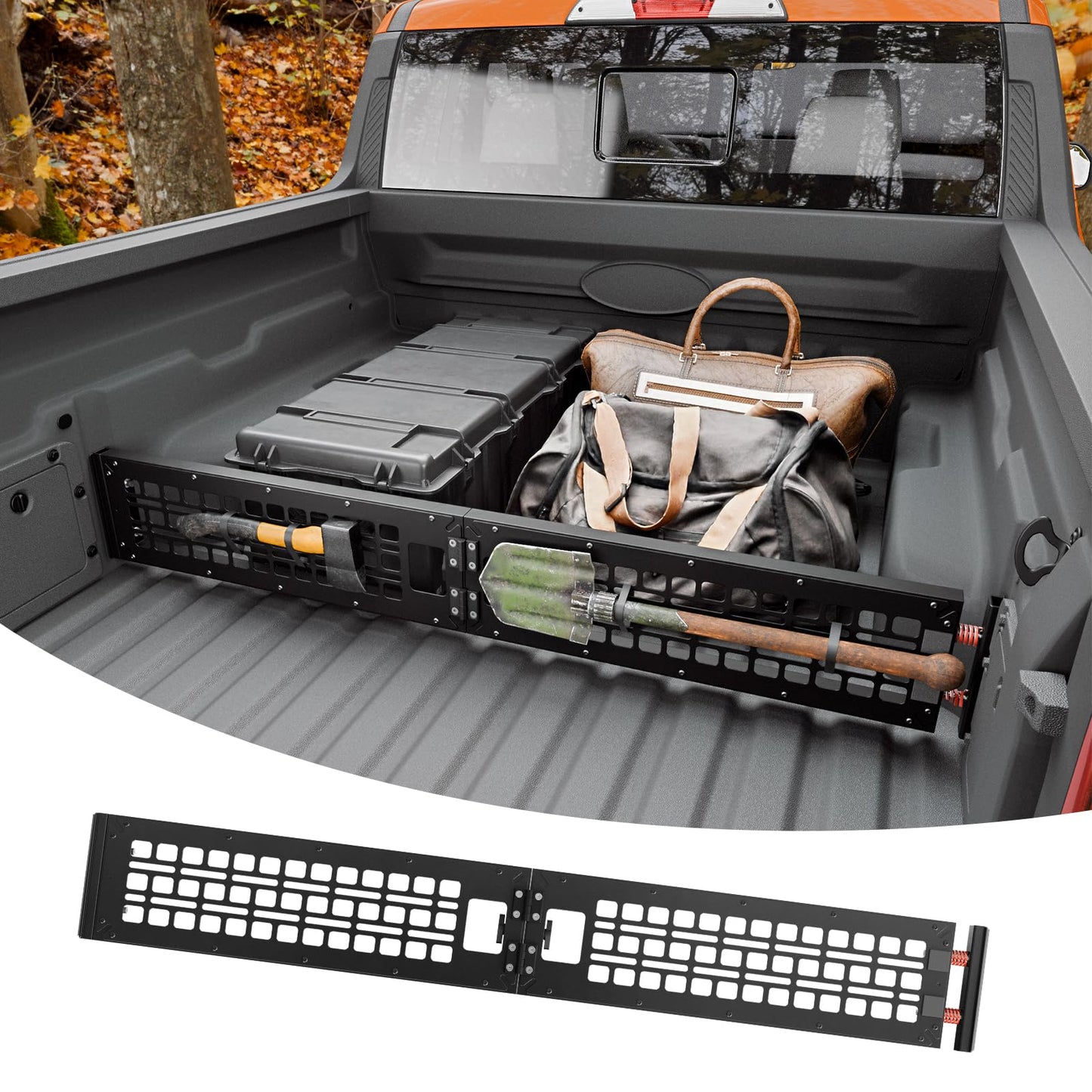 Maxzina Truck Bed Divider Compatible with 2022-2025 2026 Ford Maverick Cargo Divider Trunk Organizer Aluminum Alloy Luggage Divider Replacement with Molle Panel for 2024 Maverick Accessories