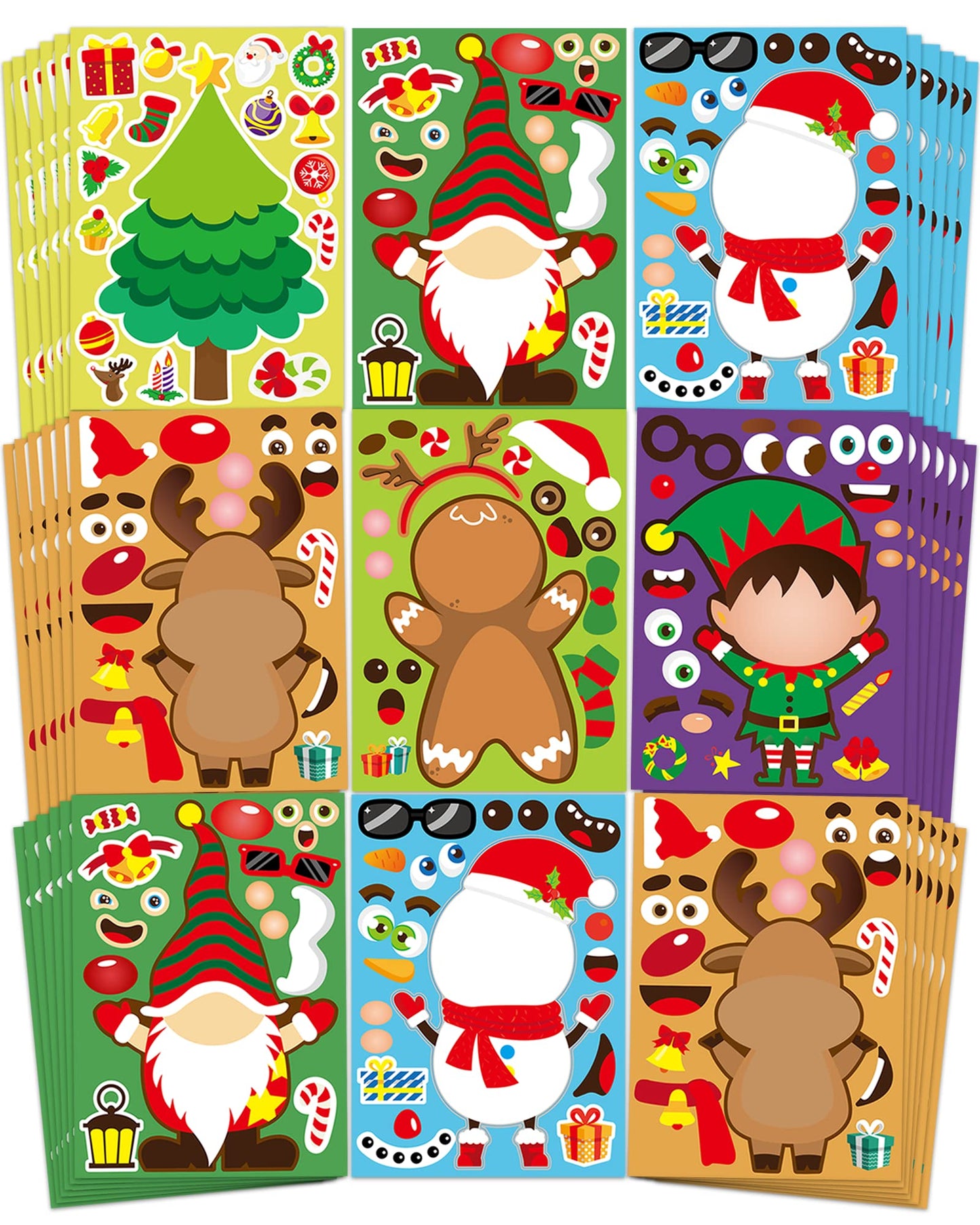 42 Sheets Christmas Party Favors Stickers, Christmas Crafts Make Your Own Sticker, Gifts for Classroom Student Stocking Stuffers Goodie Bag Activities Game Holiday Sticker for Kids