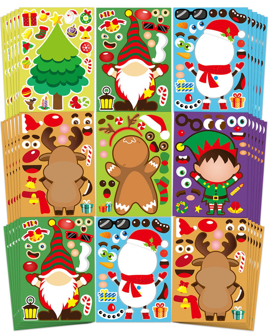 42 Sheets Christmas Party Favors Stickers, Christmas Crafts Make Your Own Sticker, Gifts for Classroom Student Stocking Stuffers Goodie Bag Activities Game Holiday Sticker for Kids