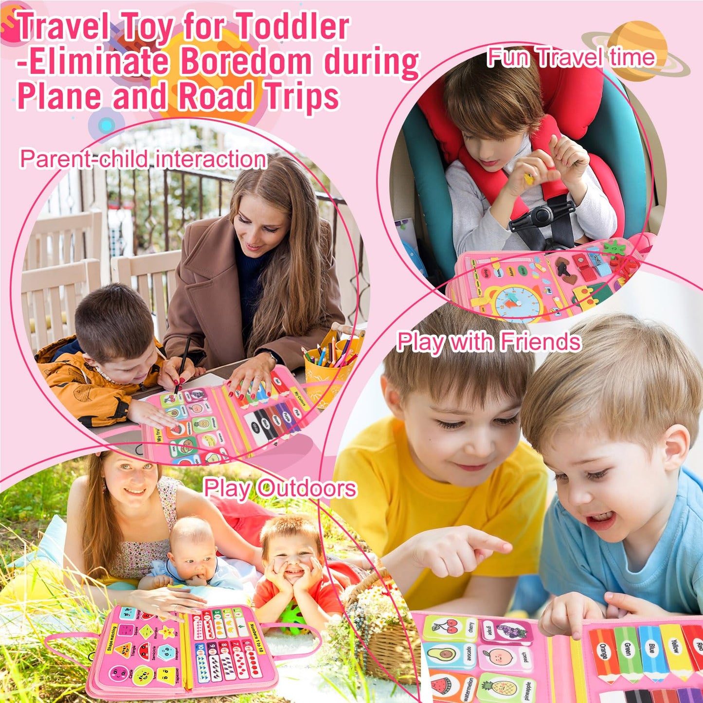 URBAN TOYS Montessori Busy Board - Ideal Busy Book Toddler Toys & Gifts for Boys & Girls, Toddler Travel Essential for Airplane & Car, Sensory Toys, Great for Baby Gifts for Boys