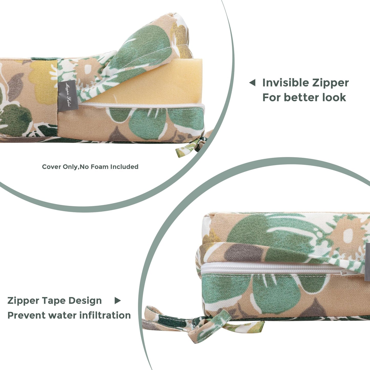 Magpie Fabrics Patio Bench Loveseat Cushion Covers (Replacement Cover only, No Insert!), Waterproof Fade Resistant Swing Cushion Slipcover with Ties(45x18x3 Inch, Green Floral)