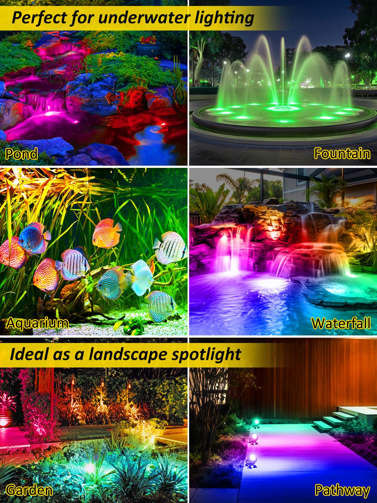 T-SUN Pond Lights LED Underwater 16 Colors with Timer Remote Control IP68 Waterproof Dimmable Submersible Fountain Lights Outdoor Spotlight for Fish Pond Garden Yard Aquarium Pool