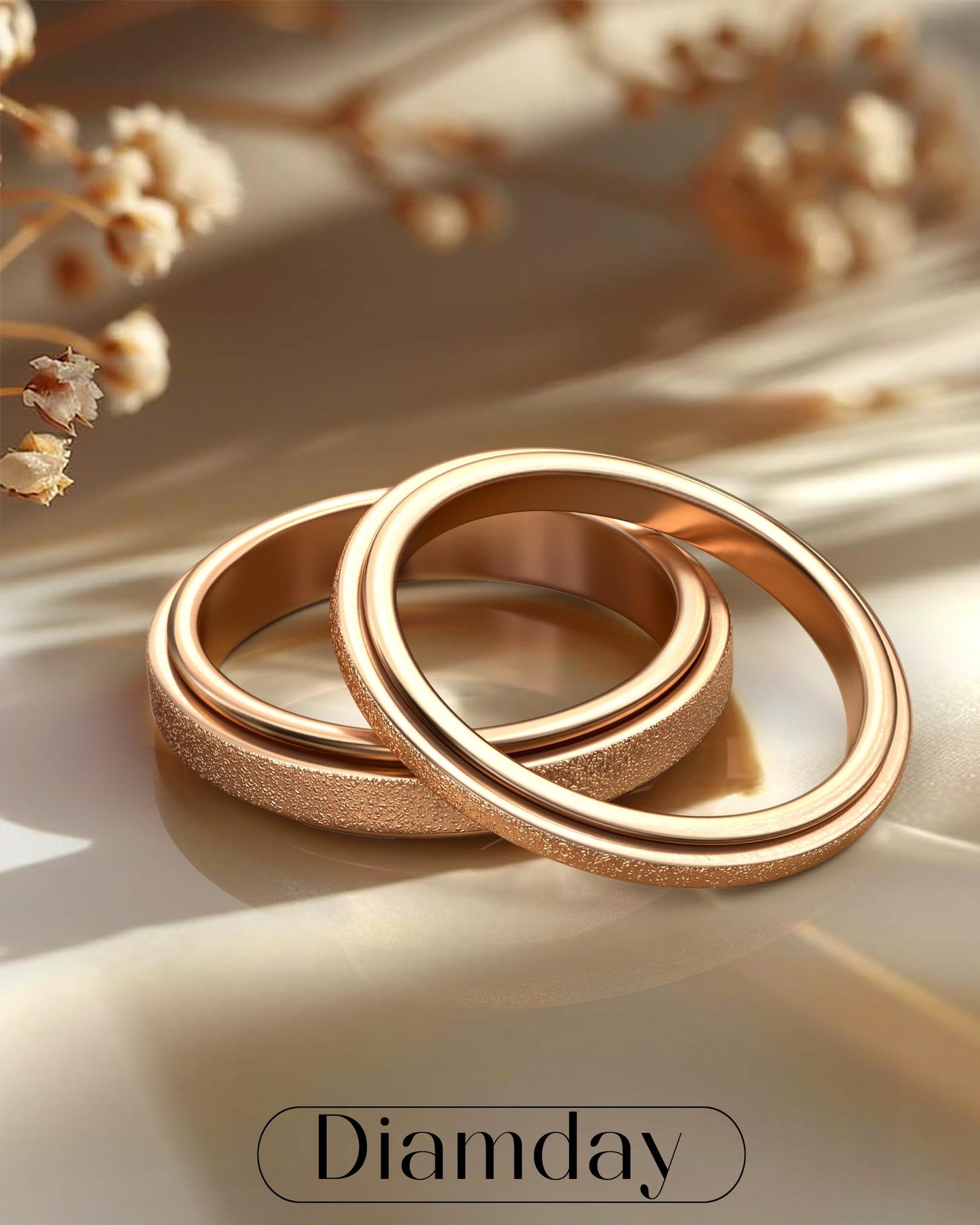 Diamday Fidget Rings for Women Men - 4mm Rose Gold Spinner Stainless Steel Ring for Anxiety Stress Relief Glitter Sandblast Spinning Figit Anxiety Jewelry for Wedding Promise Size 8