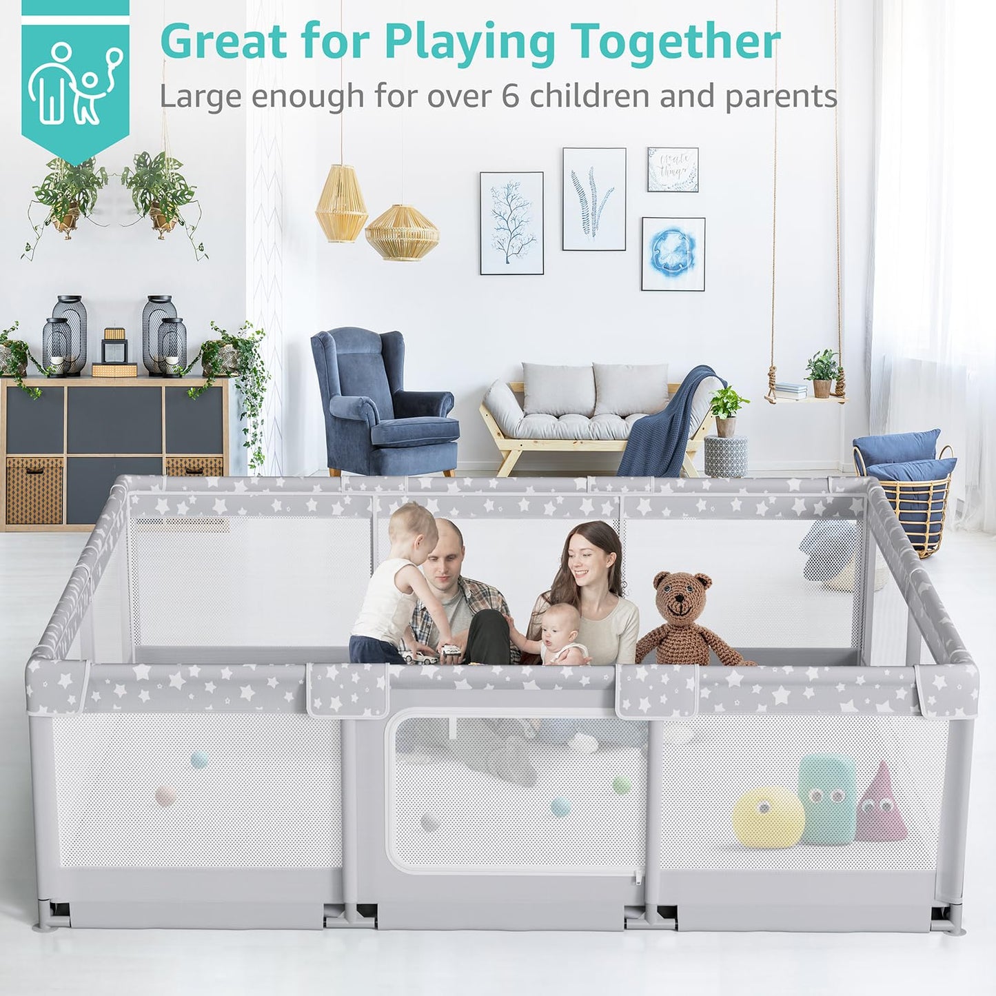 Large Baby Playpen for Babies and Toddlers - 70x59in Giant Play Pen for Babies 6-12 Months Big Play Yard for Toddlers 1-3 Play Pens for Toddler Indoors Playyard Fence Pin Corrales para Bebes Grey-s