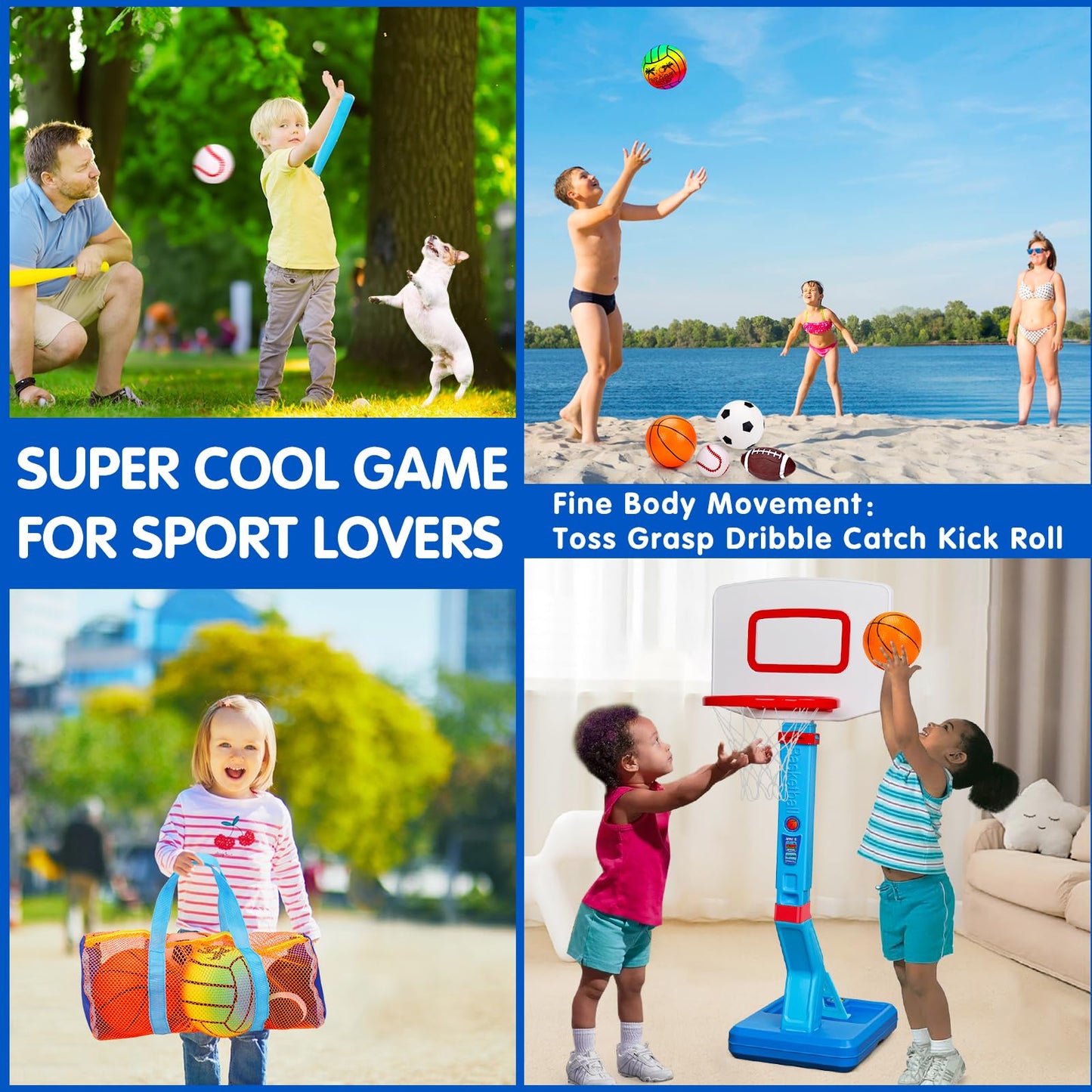 5 Pack Sports Balls for Toddlers 1-3 Outdoor Toys Football Soccer Basketball Baseball with Bag 1 2 Year Old Boy Toys Sport Bouncy Pool Balls Outside Playground Toddler 1-3 2-4 3-5 Birthday Boys Gifts