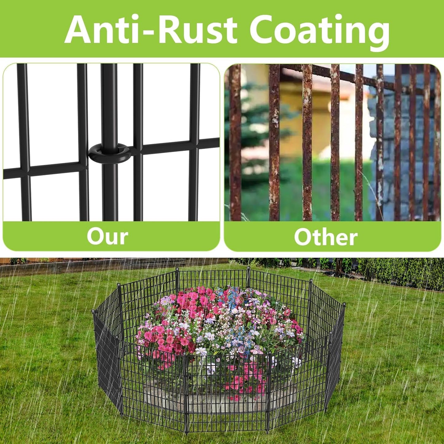 Toolterritary 10 Panels No Dig Garden Fence with Gate, 40 in(H) X 24.2 ft(L) Metal Fence Panels, Thickened Rustproof Garden Fencing, Animal Barrier Fence for for Dogs, Rabbits, Landscape, Patio