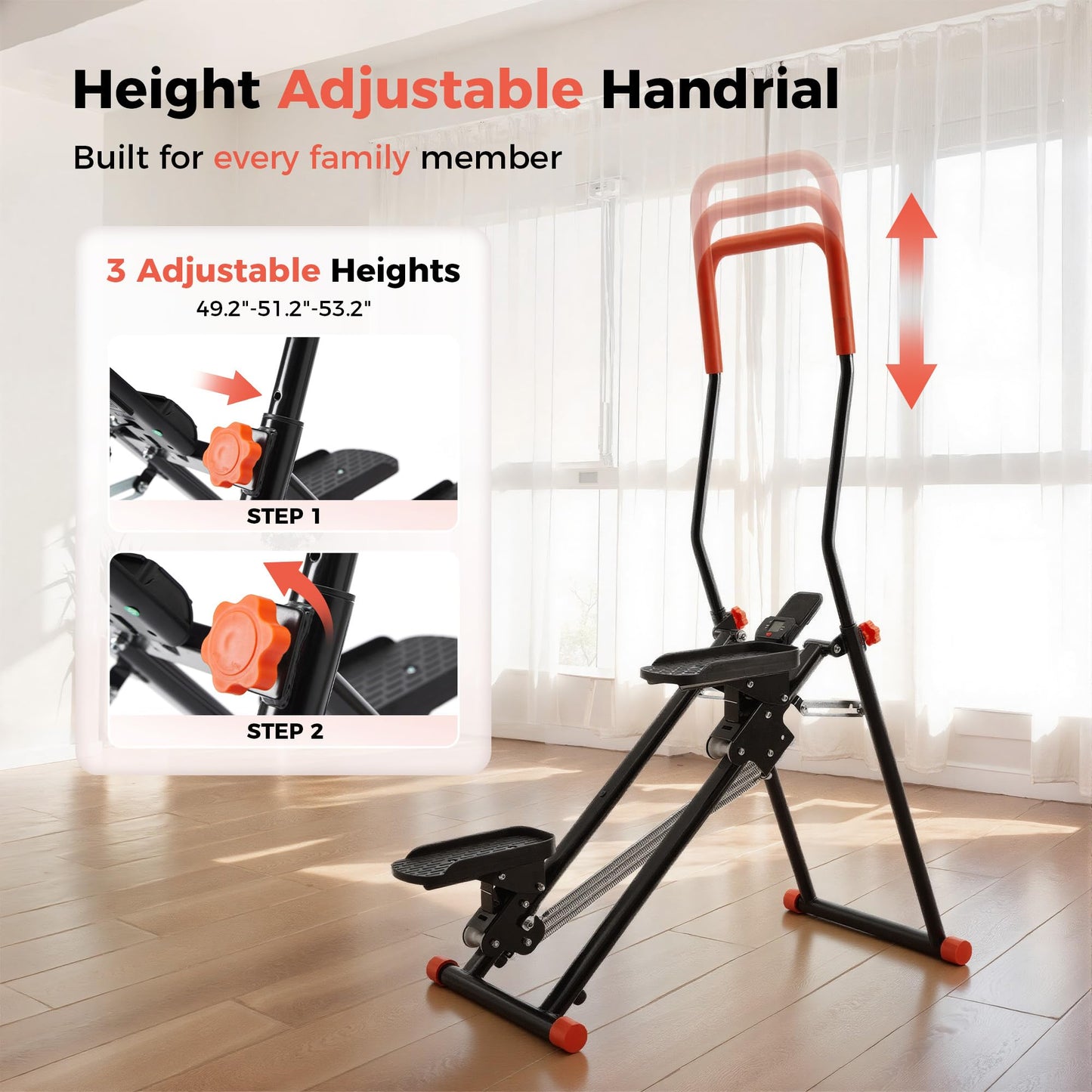 Stair Stepper for Home, Upgraded 3-Level Adjustable Resistance& Incline, Extra-Wide Non-Slip Pedals, LCD Counter with Phone Holder, 350 lbs Capacity Cardio Machine Foldable Design (Black)