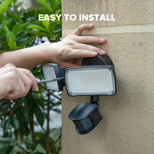 LUTEC 38W 3500 Lumen LED Motion Activated Integrated Dual-Head Floodlight Outdoor with Motion Sensor, 5000K Daylight, Dusk to Dawn, Exterior Security Wall Light for Patio, Garden, Yard(Black)