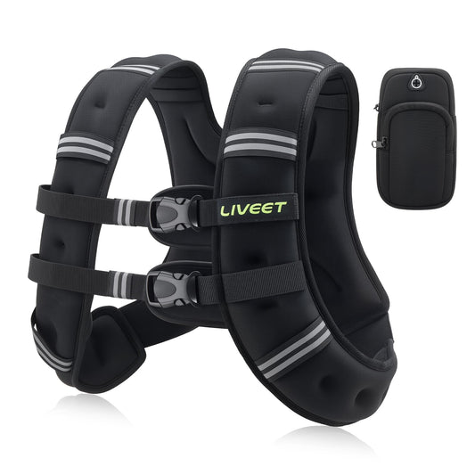 Liveet Weighted Vest, Weighted Vest for Women Men, 25lb Weight Vest with Pocket Reflective Strips Adjustable Buckle Straps SGS Certified Weight Vest for Walking Running Strength Training Cardio Workout