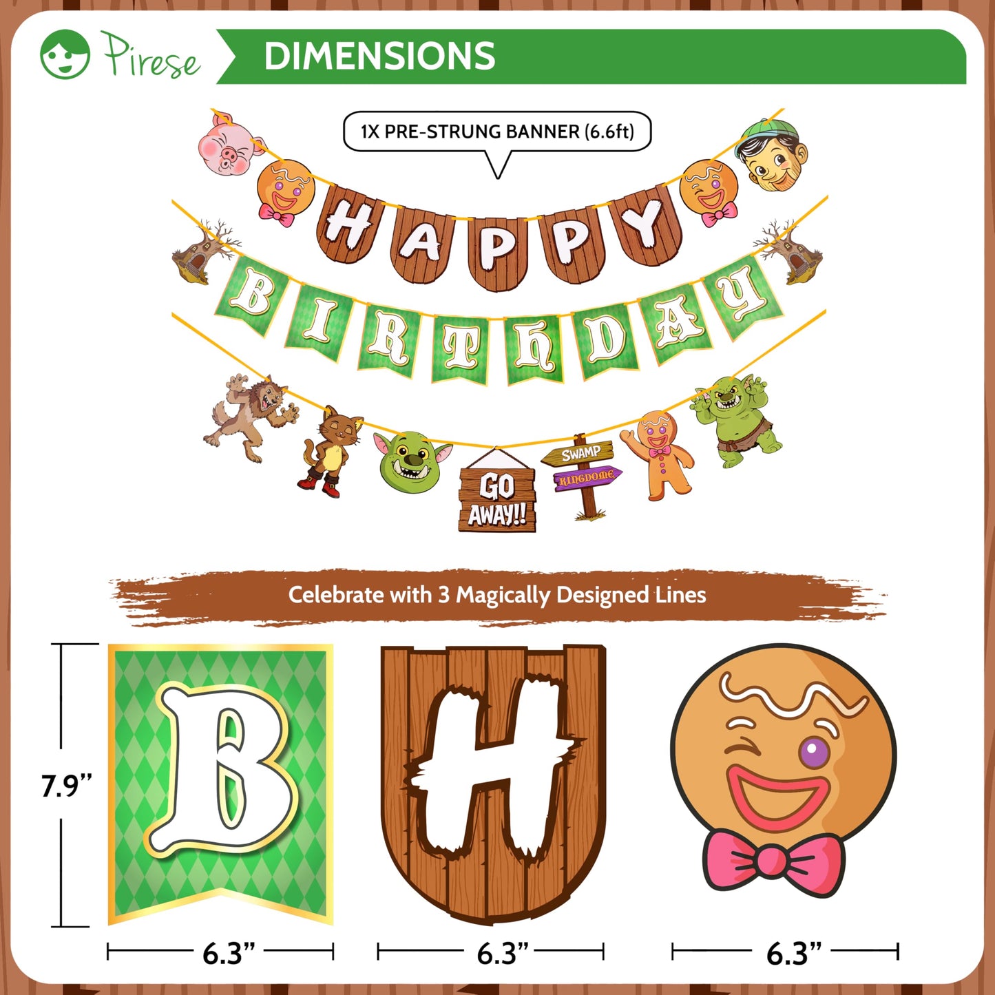 Pirese Ogre Birthday Decorations, Swamp Birthday Party Decorations Kit with Pre-Strung Happy Birthday Banner, Frog & Crown Foil Balloons, Latex and Confetti Balloons, Ogre Party Supplies