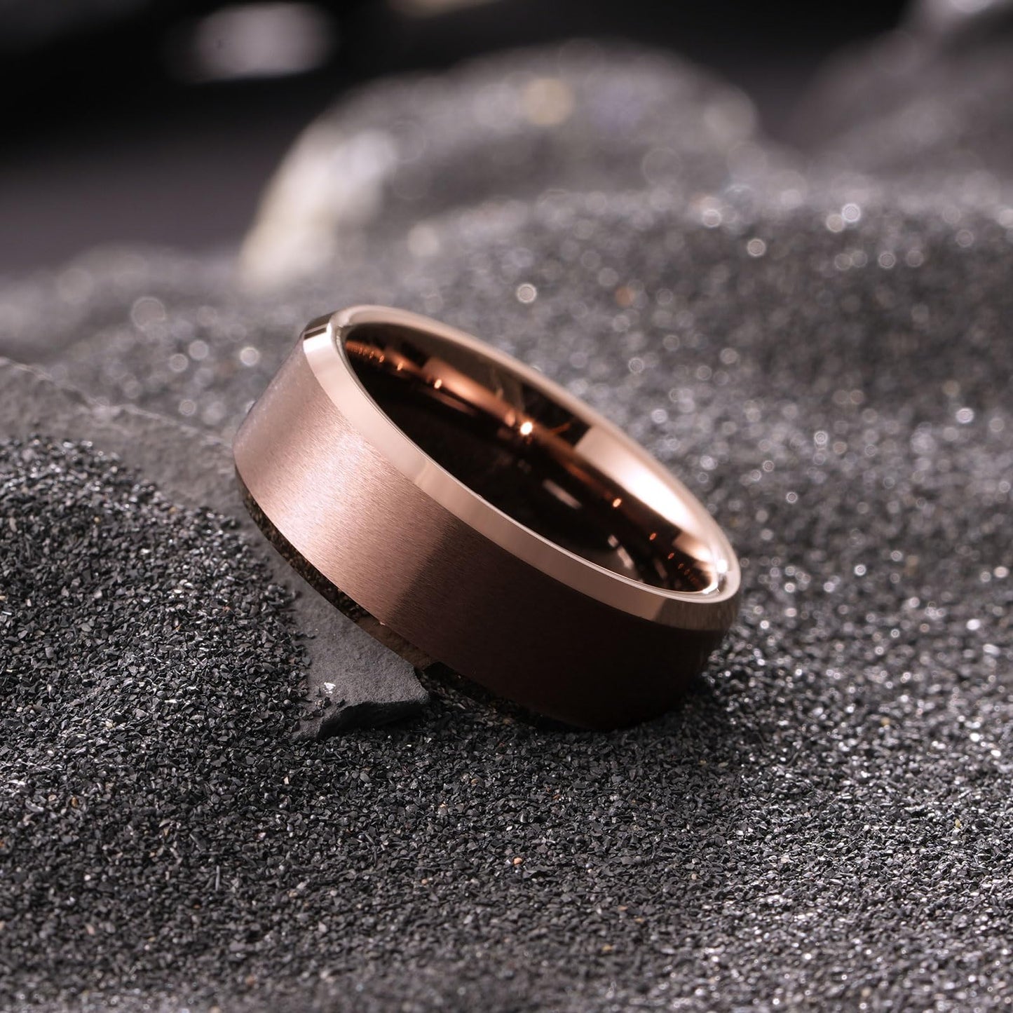 King Will Brown Basic Tungsten Rings For Men 8mm Wedding Band Polished Edge Brushed Matte Promise Ring Comfort Fit, Size 9