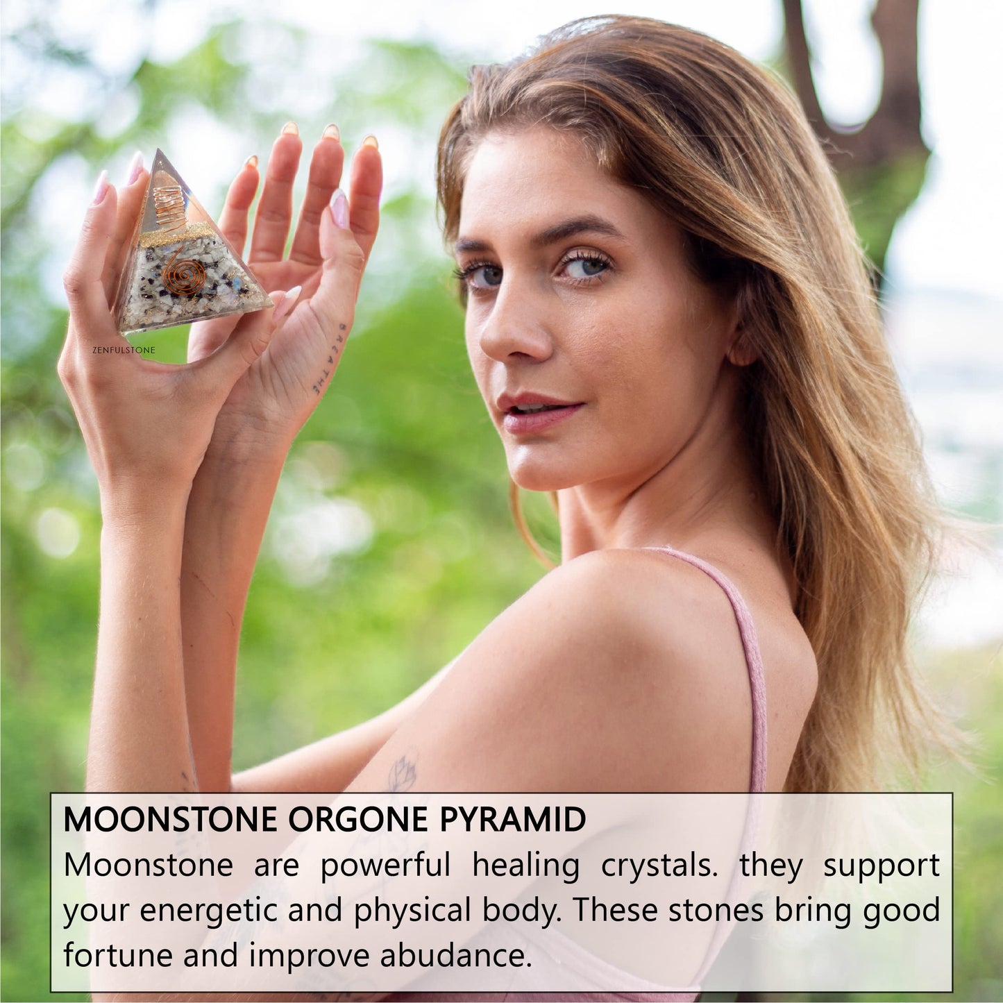Rainbow Moonstone Orgonite Pyramid for Joy, Intuition and Spiritual Awareness | Orgonite Orgone Crystal pyramid with Copper Coil and Crystal Quartz for Chakra Protection (Rainbow Moonstone)