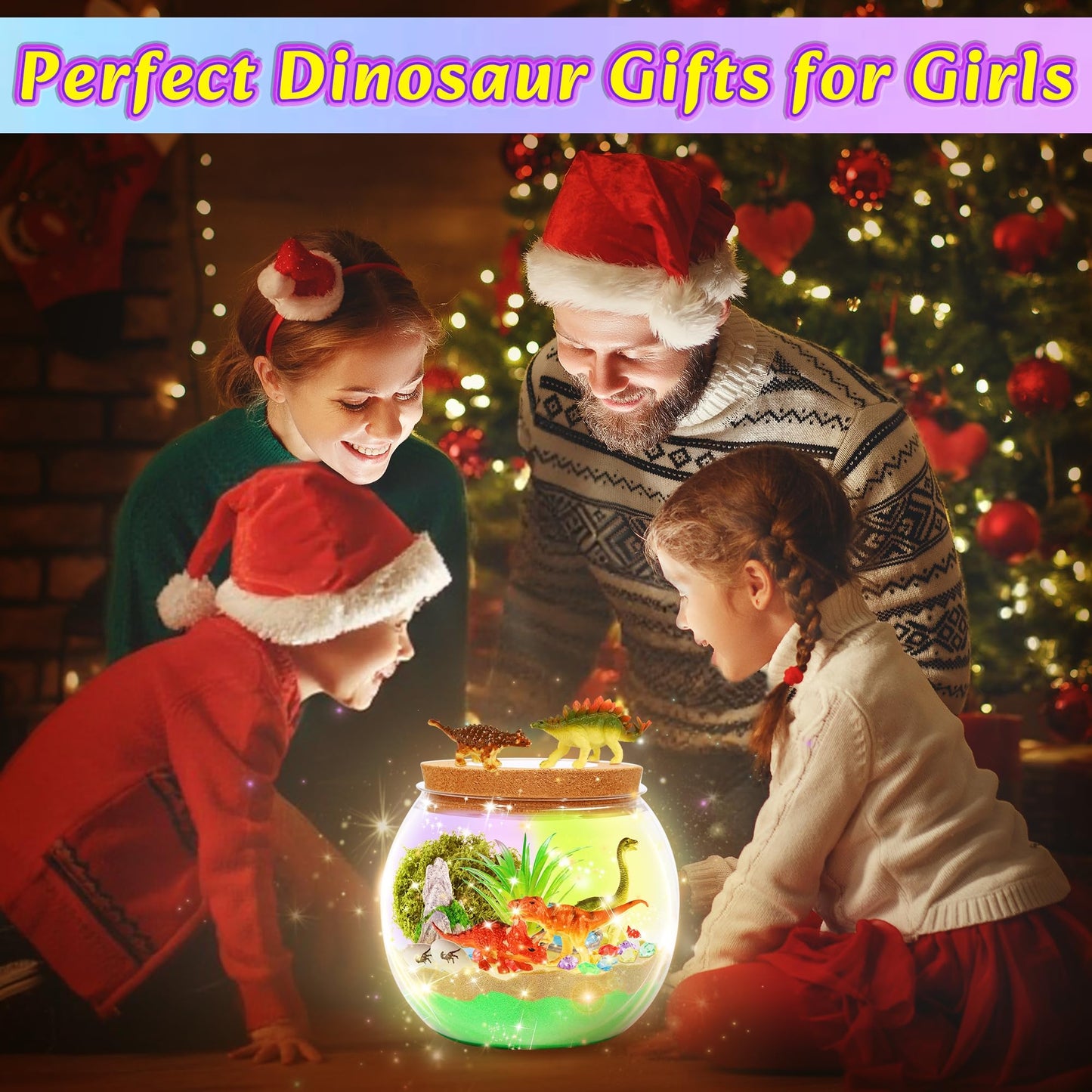 Gifmore Dinosaur Light Up Terrarium Kit for Boys Ages 4-12, DIY Dinosaur Crafts Toy Set, Birthday Presents for Kids Boys