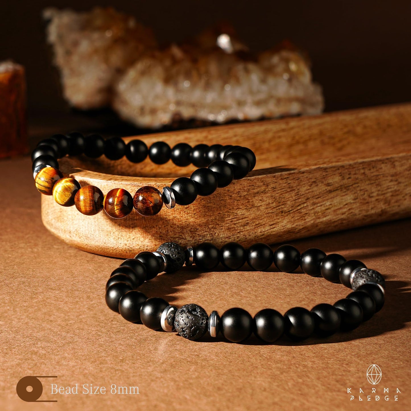 Tiger Eye Crystal Bracelet Handmade 8mm Beads Black Matte Chakra Healing Crystal Bracelets Combo Pack of 2, Gifts for Women and Men, Brings Positivity, Success and Good Luck, Birthday Gift for Dad