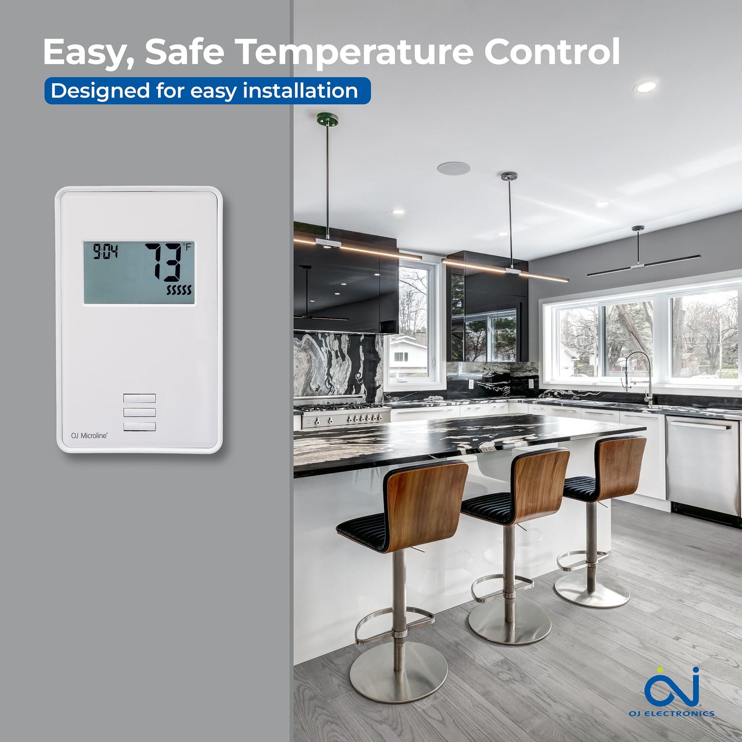 OJ Microline UTN4 Radiant Floor Heat Thermostat w/Class A GFCI - 120/240v Radiant in Floor Heating Thermostat Non-Programmable - Dual Sensing - Includes Sensor - 3-Year Warranty & USA Product Support