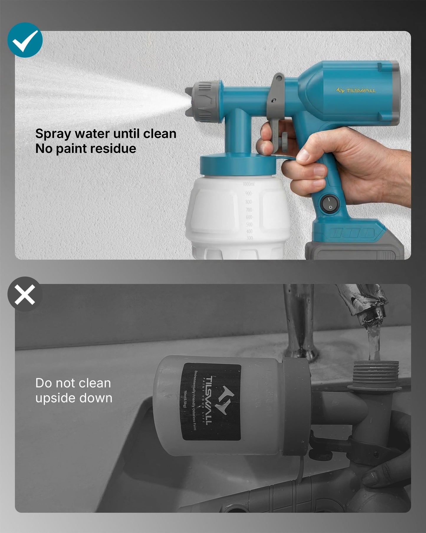 Tilswall Cordless Paint Sprayer Compatible with Dewalt 20V Battery (Battery Not Included), Portable Spray Paint Gun with 33.8 fl oz Container, 3 Spray Modes for House Fence Wall Wood Furniture