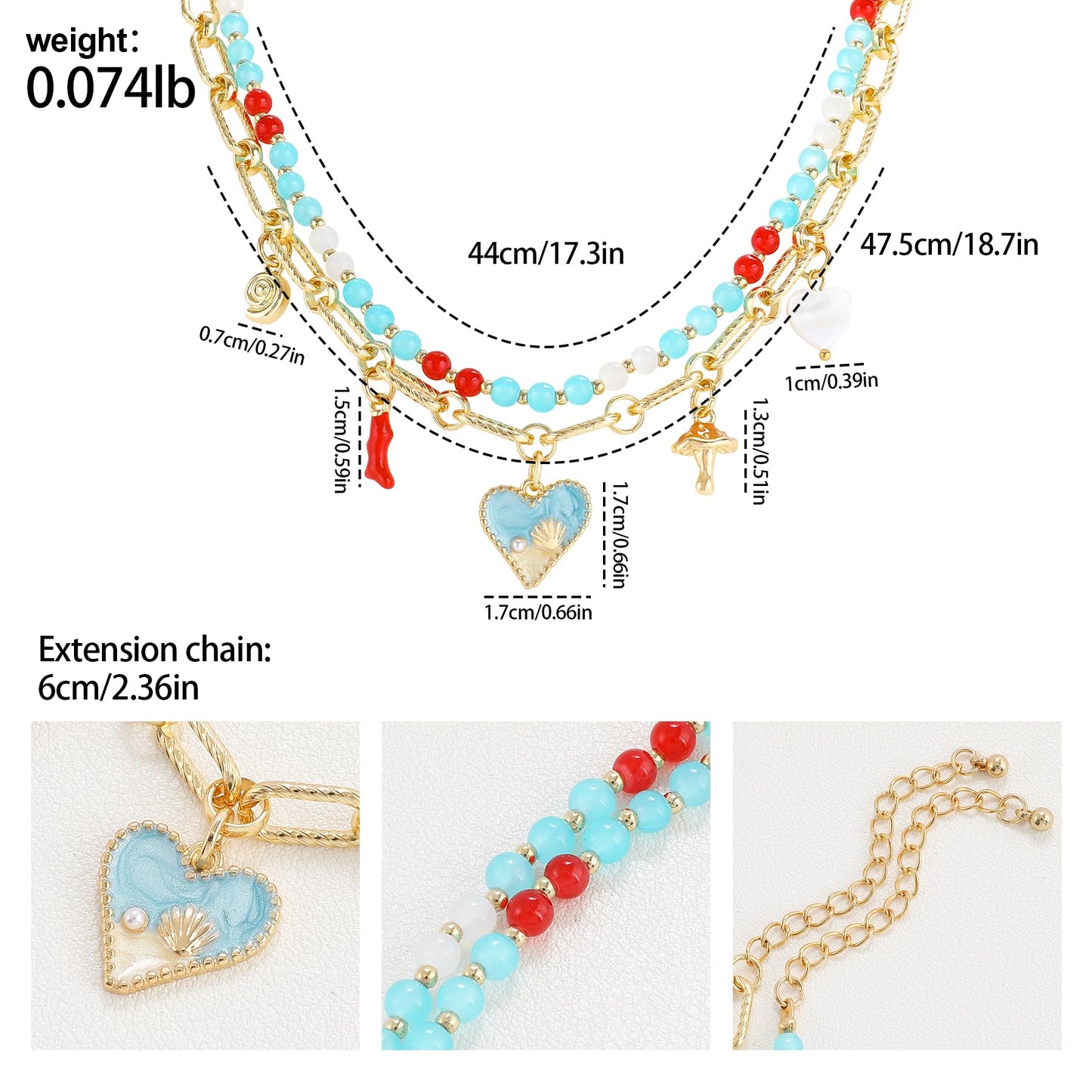 NEKOL Layered Gold Heart Necklaces for Women Western Summer Beach Ocean Vacation Gold Chain Jewelry Accessories Gifts Boho Sea Shell Conch Coral Mushroom Choker Cute Pendant Beaded Necklace Stack