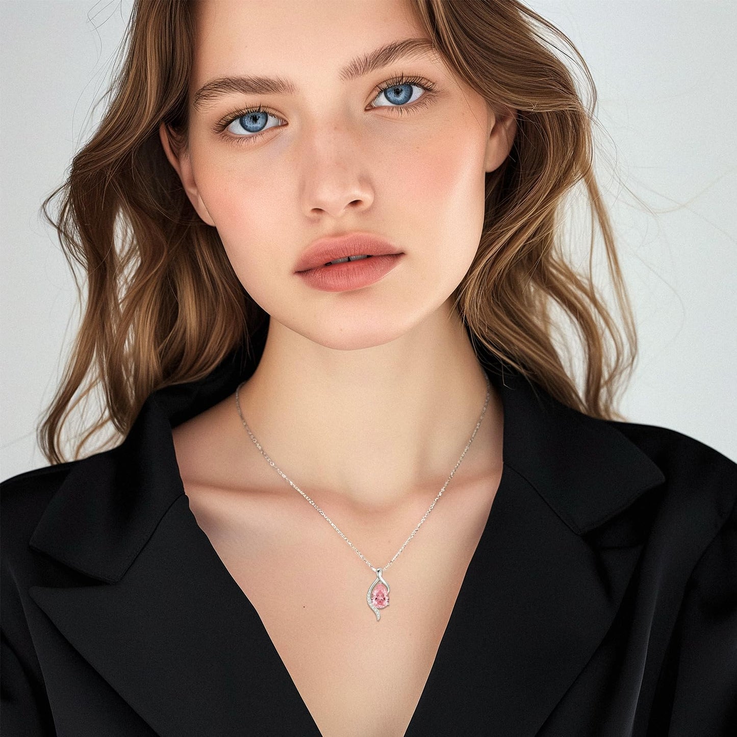 FANCIME October Birthstone Necklace for Women Teardrop Pink Tourmaline Necklace S925 Sterling Silver Gentle Love Birthday Gifts for Mom Women, 16"+2" Inches