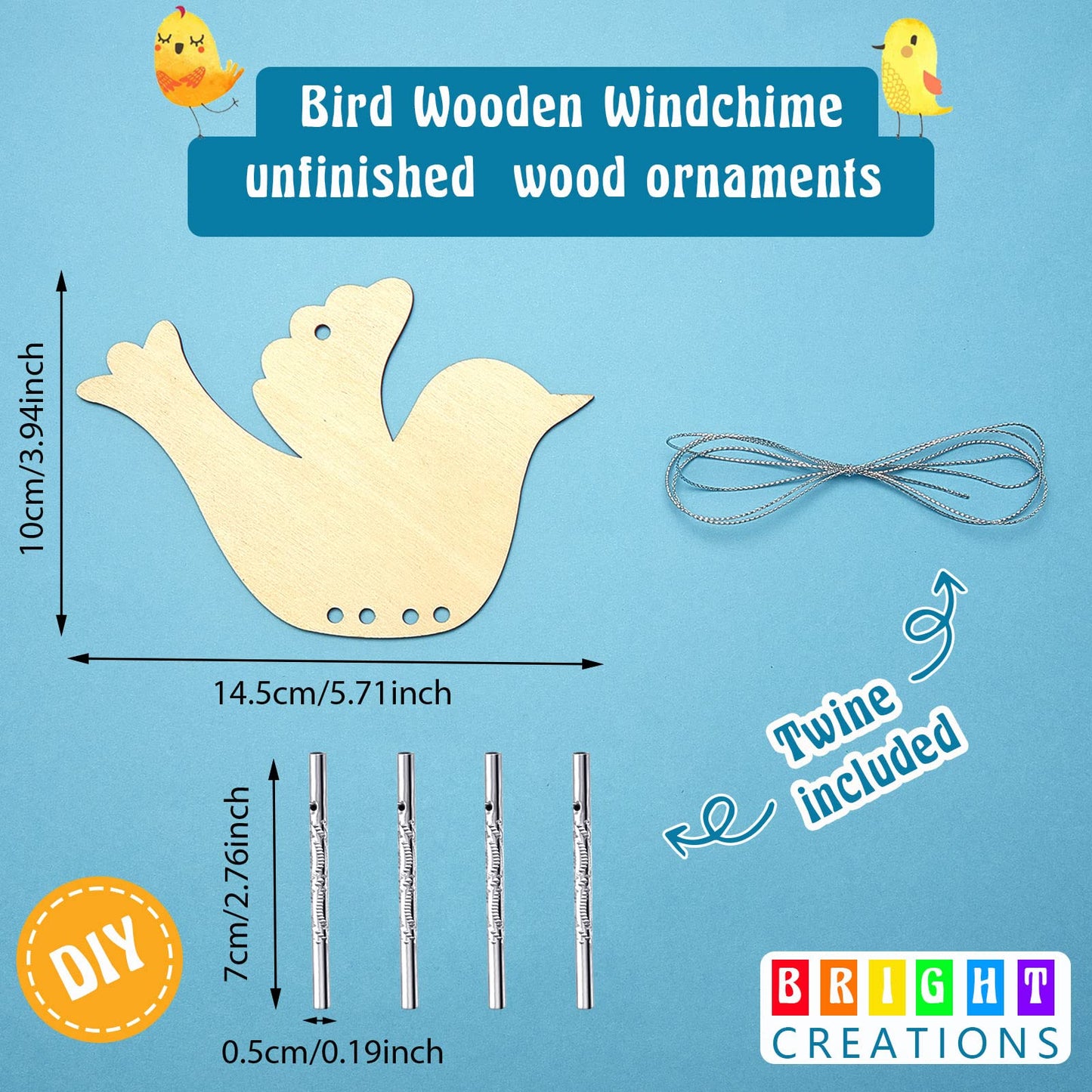 Taiyin 24 Pieces Bird Wooden Wind Chime Craft Kit for Kids DIY Make Your Own Wind Chimes Decorative Wooden Hanging for Classroom Outdoor Garden Patio Balcony Arts Crafts Supplies