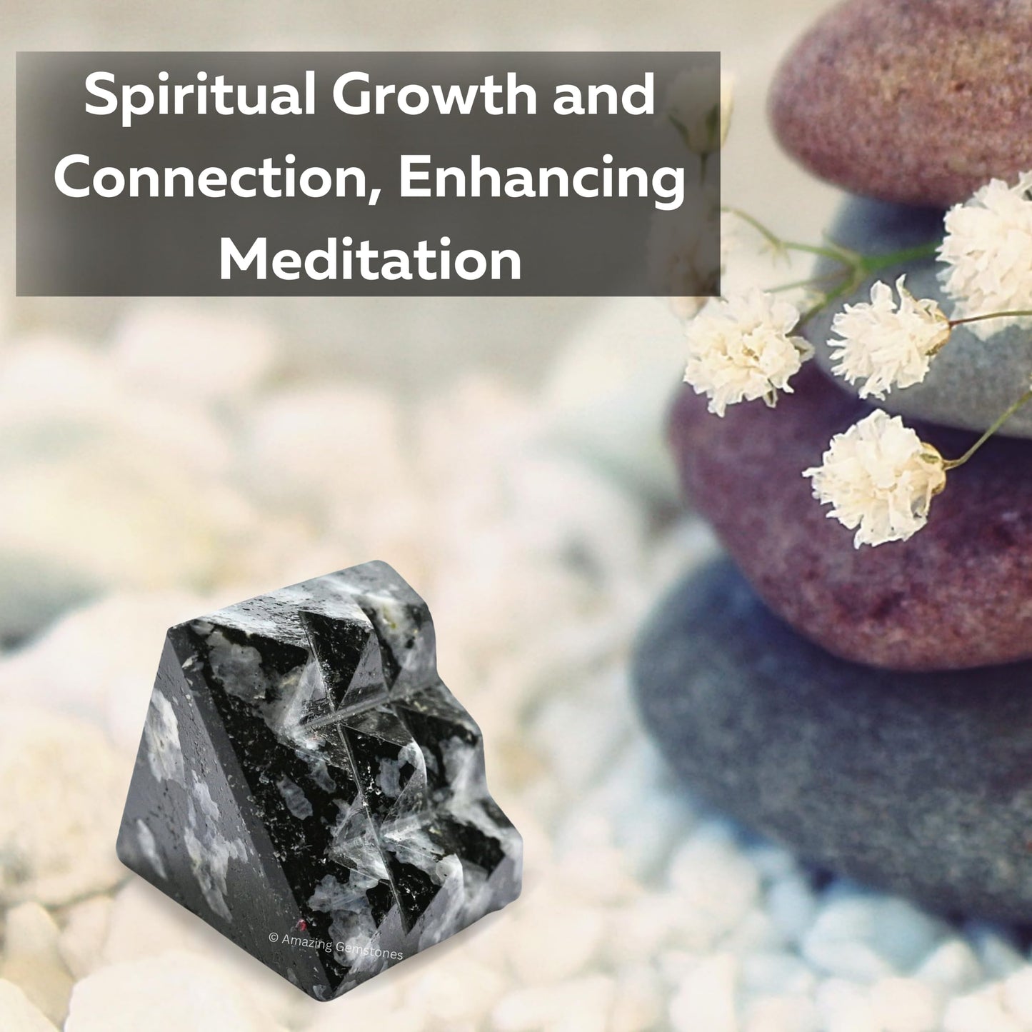 Amazing Gemstone Black & White Tourmaline Crystal with 9 Pyramid Plate Bottom - 1" Mini Pyramid Figurine of Natural Stone Pyramid for Meditation, Reiki, Chakra Balancing Vastu Pooja & Crystal Grids