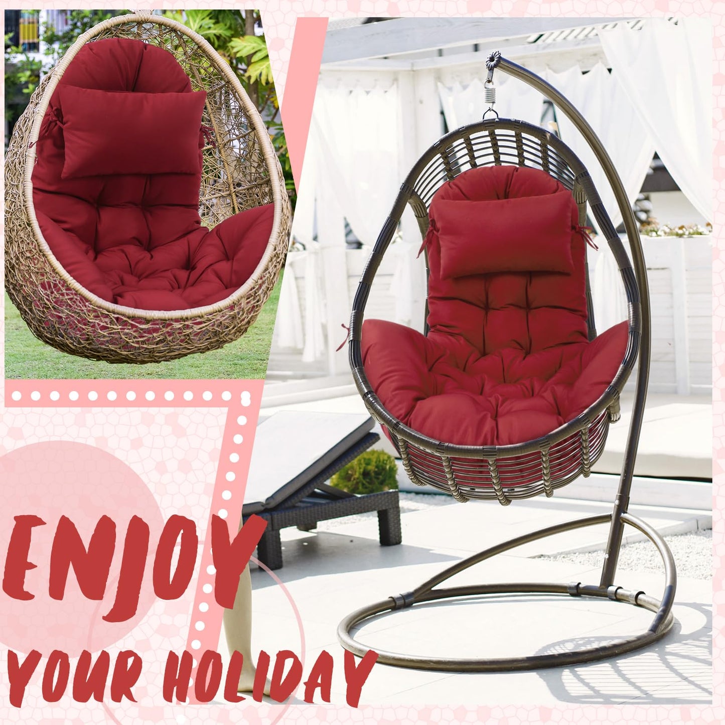 Tudomro Egg Chair Cushion Filling 2.58 kg Replacement Rocking Wicker Chair Cushions High Back Swing Hammock Egg Hanging Cushion Thicken for Indoor Outdoor Patio(Red,1 Pcs)