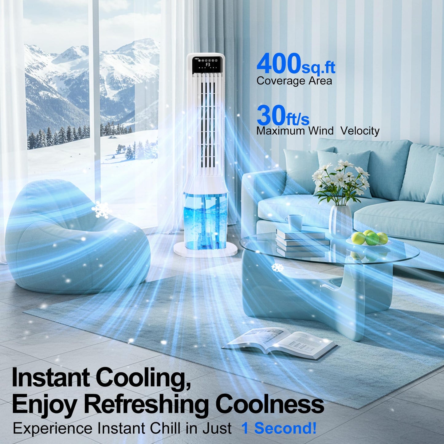 Uthfy 41 Inch Portable Air Conditioners, Cooling Fans that Blow Cold Air with 24H Timer, 4 Modes & 3 Speeds, Dual Water Tank, 4 Ice Packs, Remote, 2.4 Gal, Portable AC, 3 In 1 Swamp Cooler for Bedroom