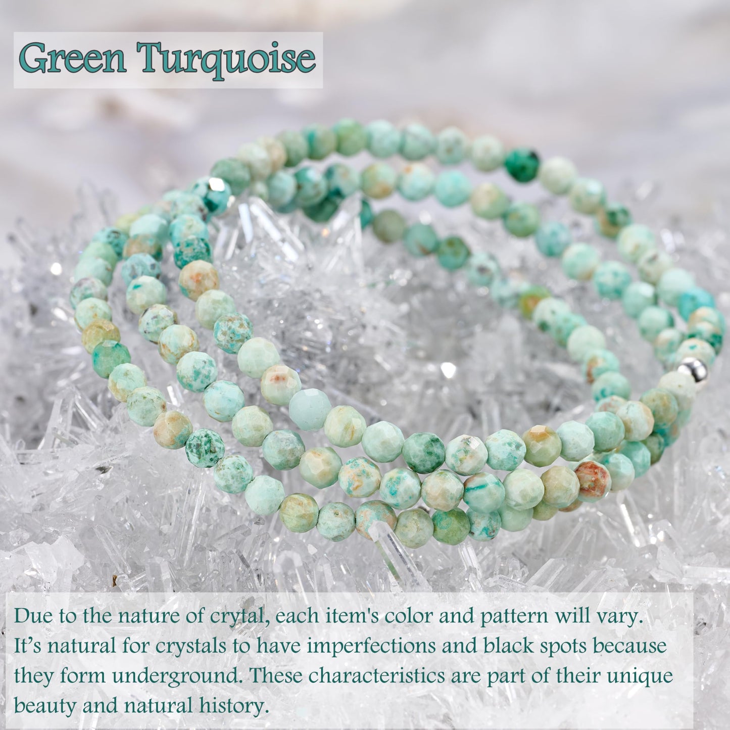 Farfume Green Turquoise - Communication - Beaded Bracelets for Women,Handmade Natural Stone 4mm Beads 925 Sterling Silver Stretch Bracelets, Chakra Crystal Gemstone Jewelry Gifts for Mom