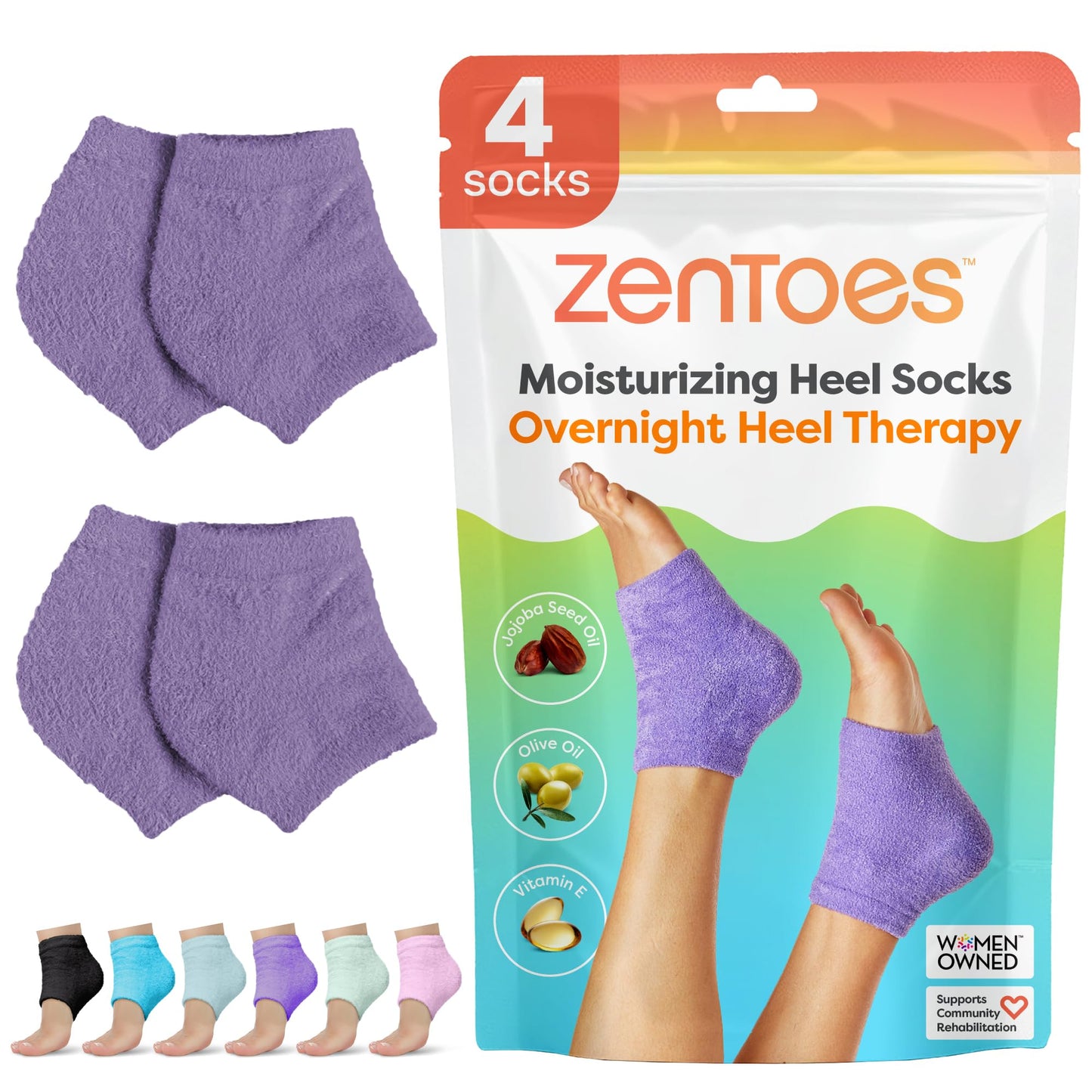 ZenToes Moisturizing Socks for Cracked Heel Treatment, Vitamin E, Olive Oil and Jojoba Oil Infused Heel Socks, Spa Gifts for Women, Mothers Day Gifts (Fuzzy Lilac Purple, Regular)
