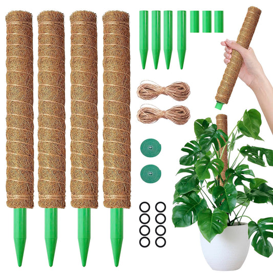 4 Pack 20 Inch Moss Poles, Stackable Moss Pole Monstera Plant Support, 66 Inch Tall Plant Stakes for Climbing Plants Indoor, Coir Plant Support Stick Stand for Potted Plants, Pothos, Philodendron