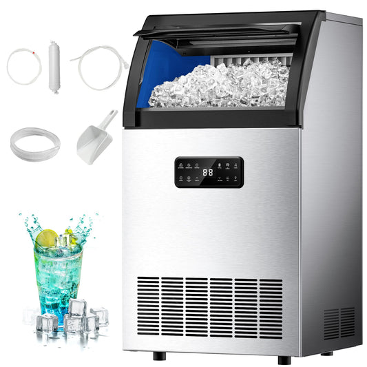 EUHOMY Commercial Ice Maker,120lbs/24H,Stainless Steel Under Counter Ice Machine with Water Filter,33lbs Storage Bin, 45 Cubes in 8-12 Mins, Freestanding Ice Cube Maker for Home/Bar/Cafe/Restaurant