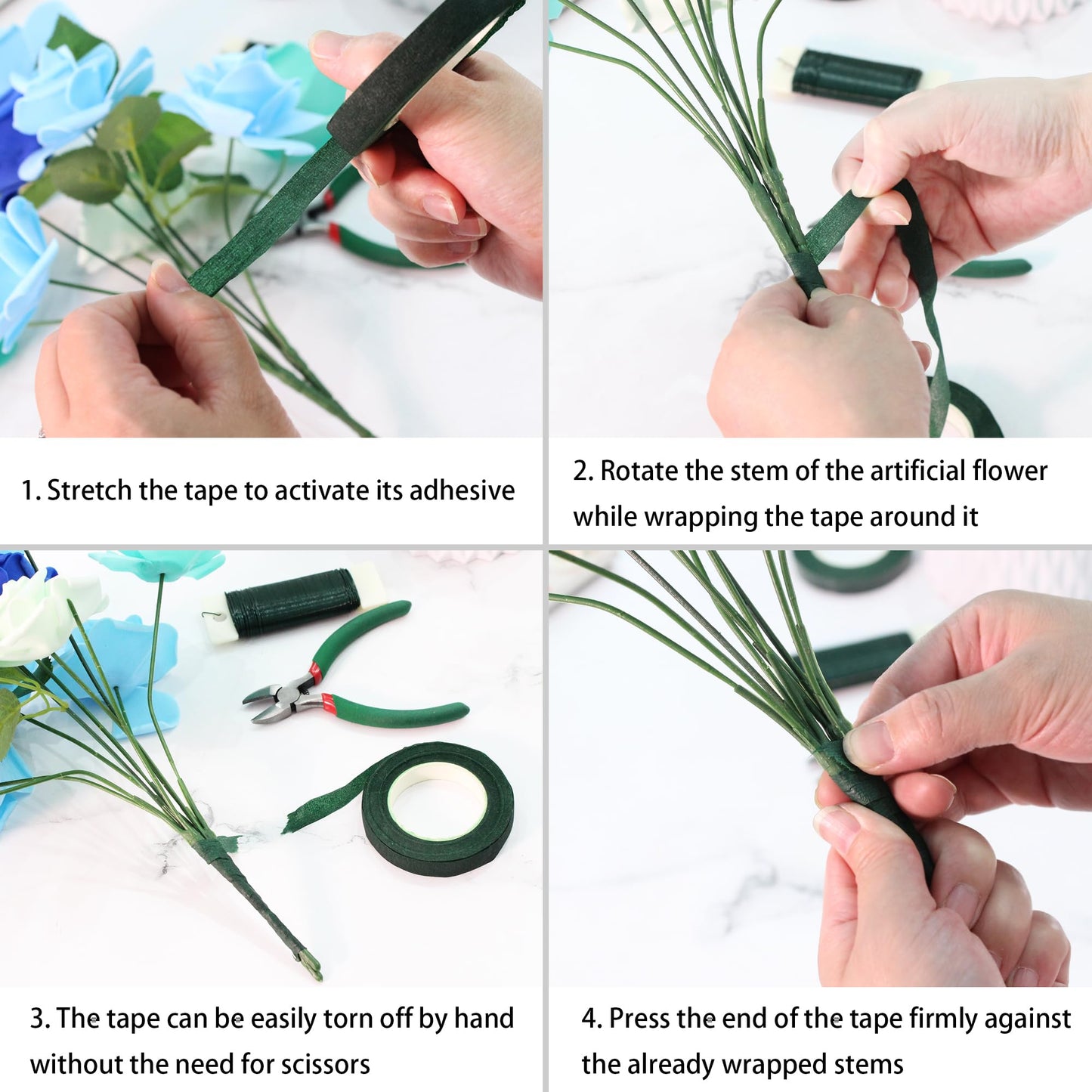Vignor Floral Arrangement Kit with Green Flower Tape, Metal Wire, Ribbon, Flores Cutter, Scissor, Glove, Boutonniere Pin for Stem Wrap Florist Supplies Bouquet Accessories DIY Craft (10-in-1 Set)