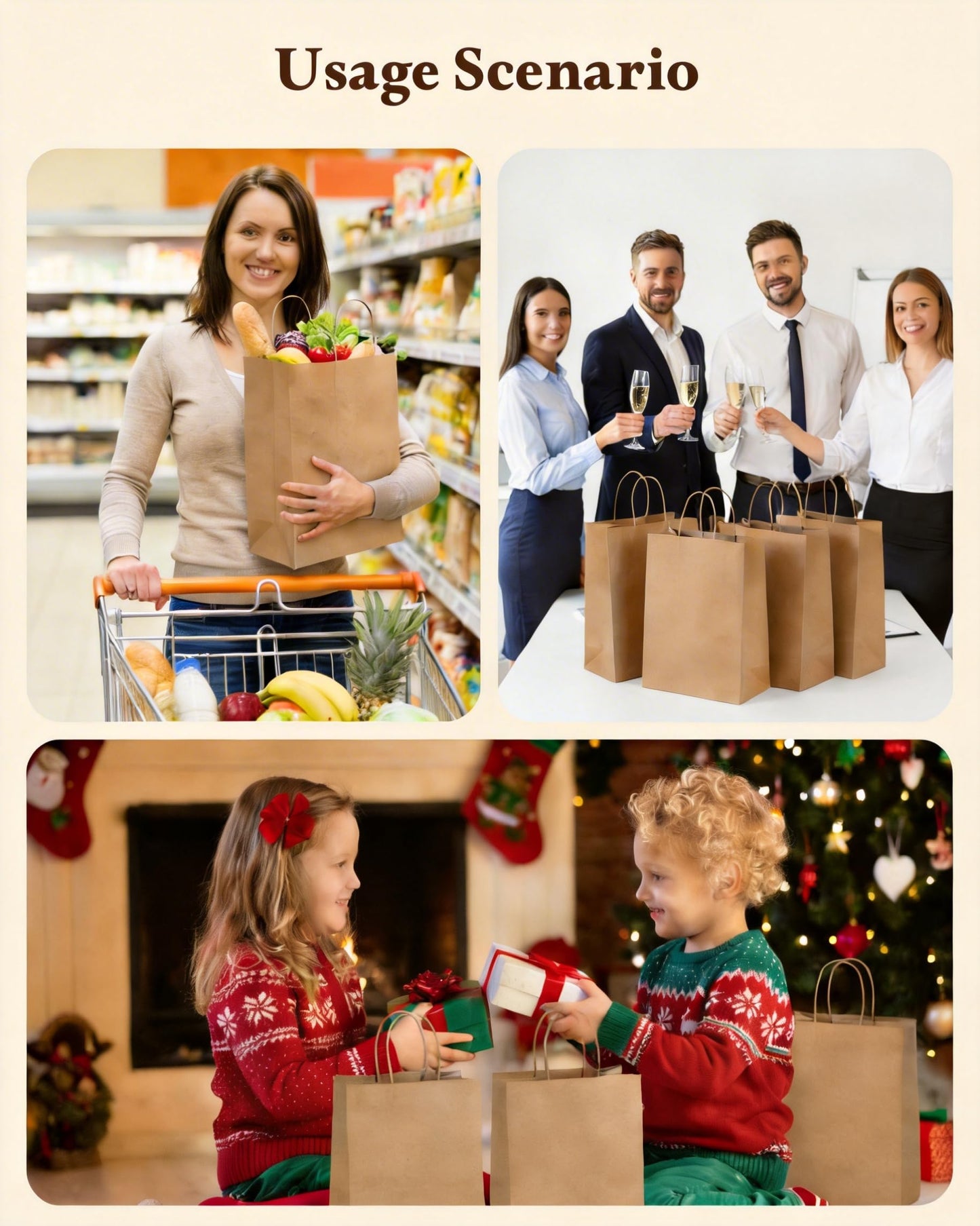 Amazingcraft 100-Pack Large Kraft Paper Bags 10"x5"x13" (25x13x33 cm), Brown with Handles, Ideal for Retail, Wedding Favors, Party Gifts, Boutiques, Bakeries, and Business Events