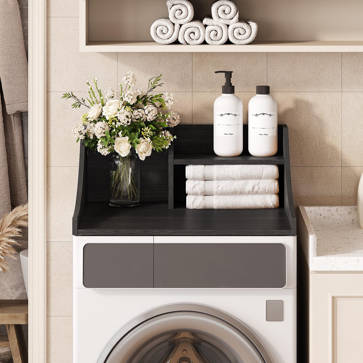 Tarnorci Washer and Dryer Countertop, 2-Tier Laundry Countertop Single Washer Dryer Topper for Laundry Room Storage Organization (Black, 27'')
