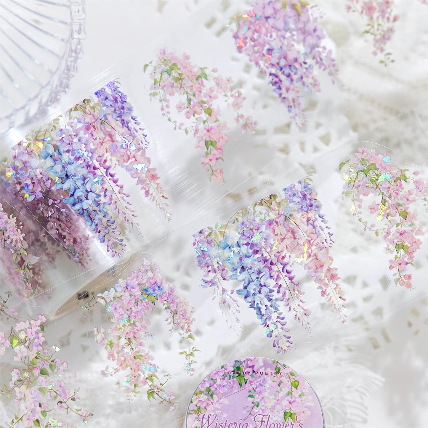 Funincloud PET Tape Stickers for Journaling 6 Rolls Pre-Cut Flower Washi Tape Stickers Decorative Tape for Crafts Scrapbooking Junk Journal Supplies, Flower Branch
